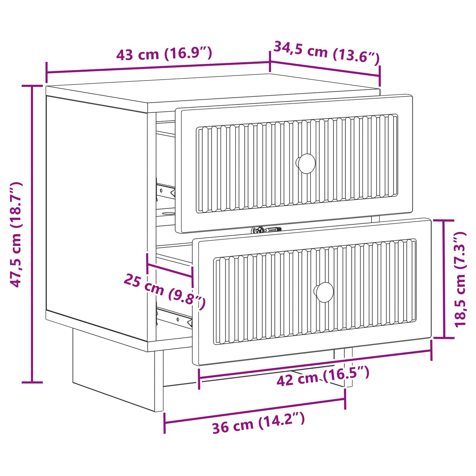 vidaXL Nachtkastje met lade 2 pcs Wit 43 x 34,5 x 47,5 cm Bewerkt hout