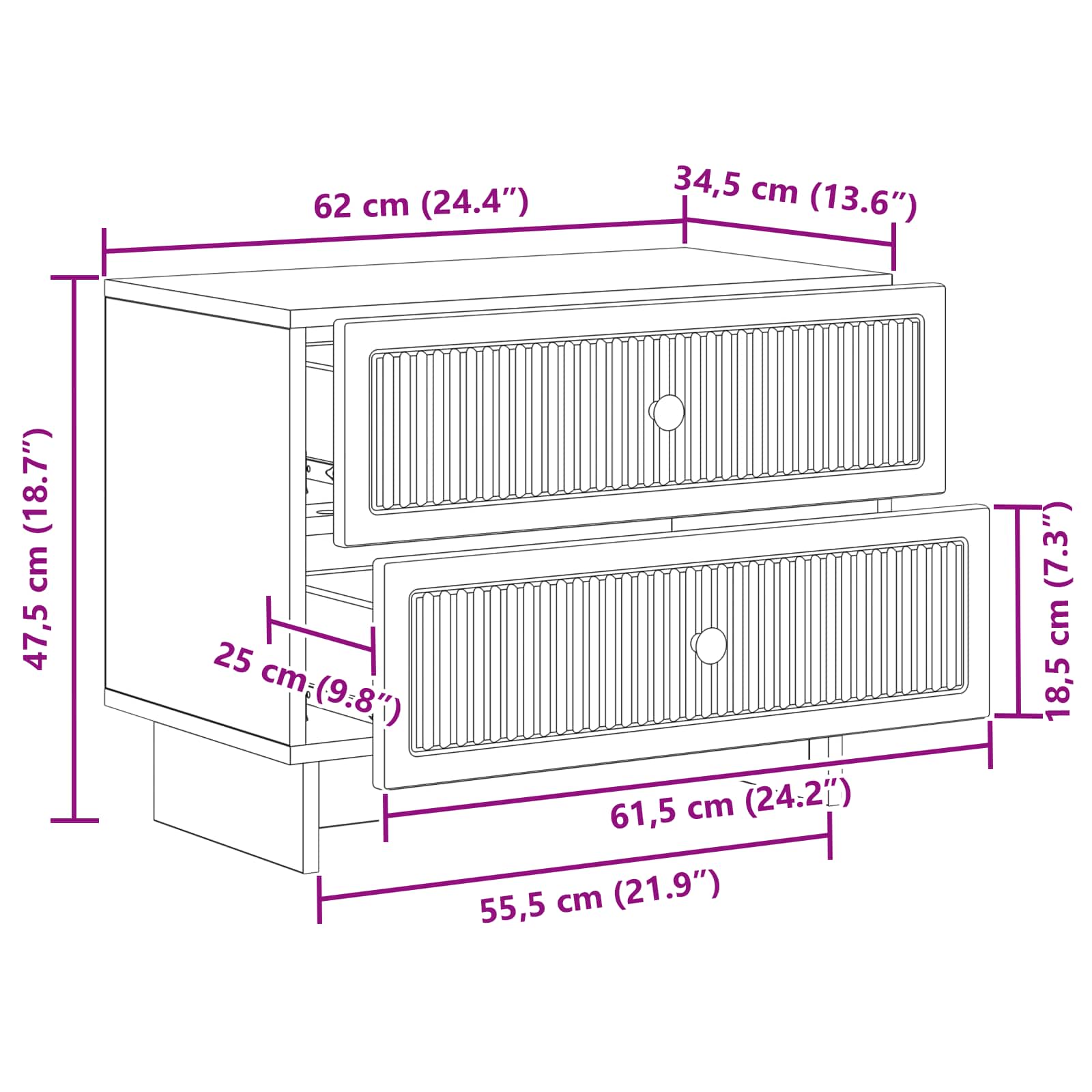 vidaXL Nachtkastje met lade Zwart 62 x 34,5 x 47,5 cm Bewerkt hout