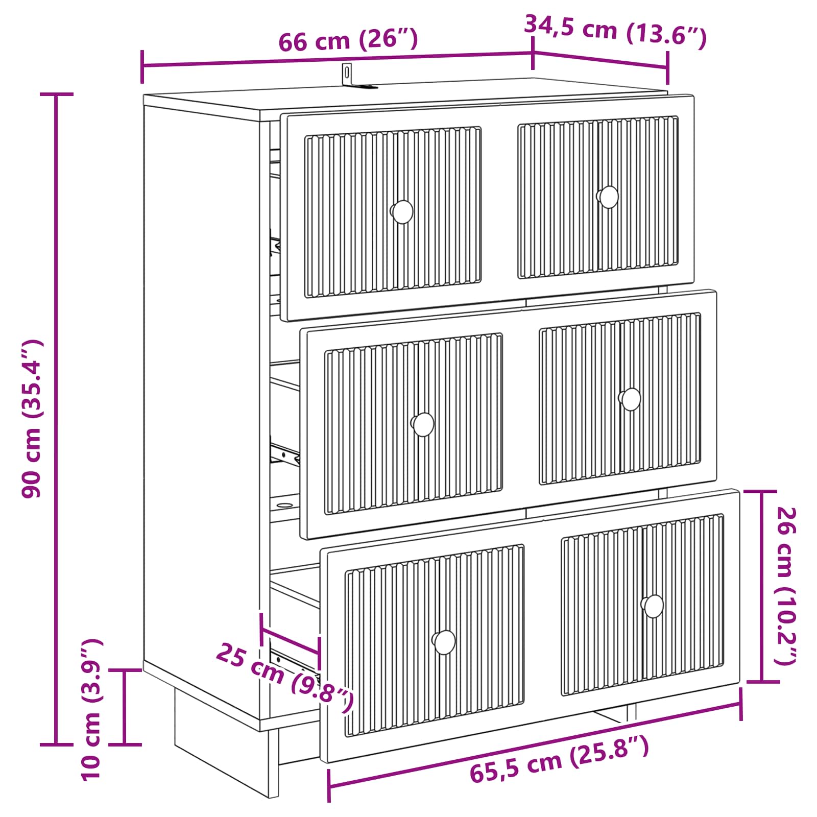 vidaXL Ladenkast Zwart 66 x 34,5 x 90 cm Bewerkt hout