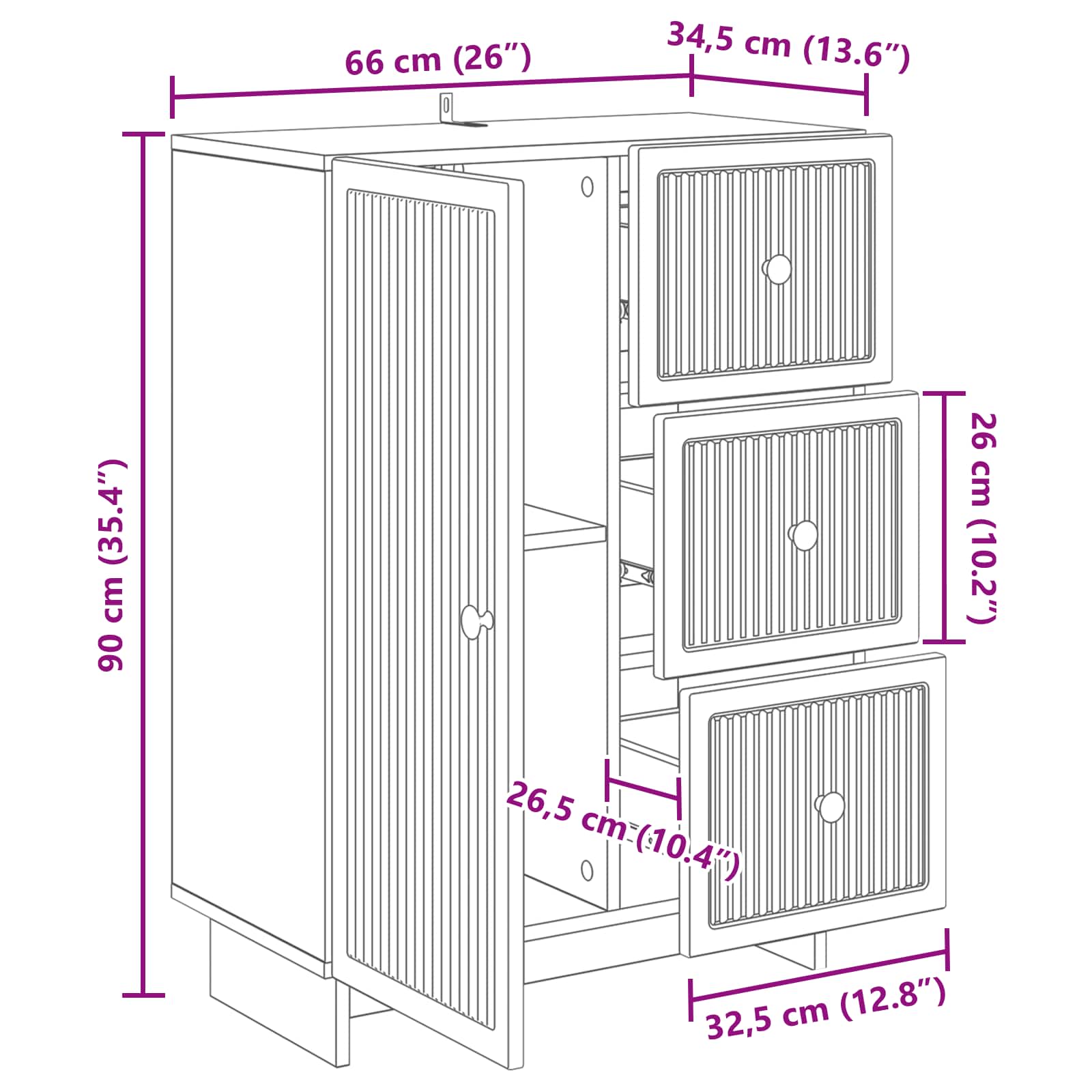 vidaXL Dressoir met lade Zwart 66 x 34,5 x 90 cm Bewerkt hout