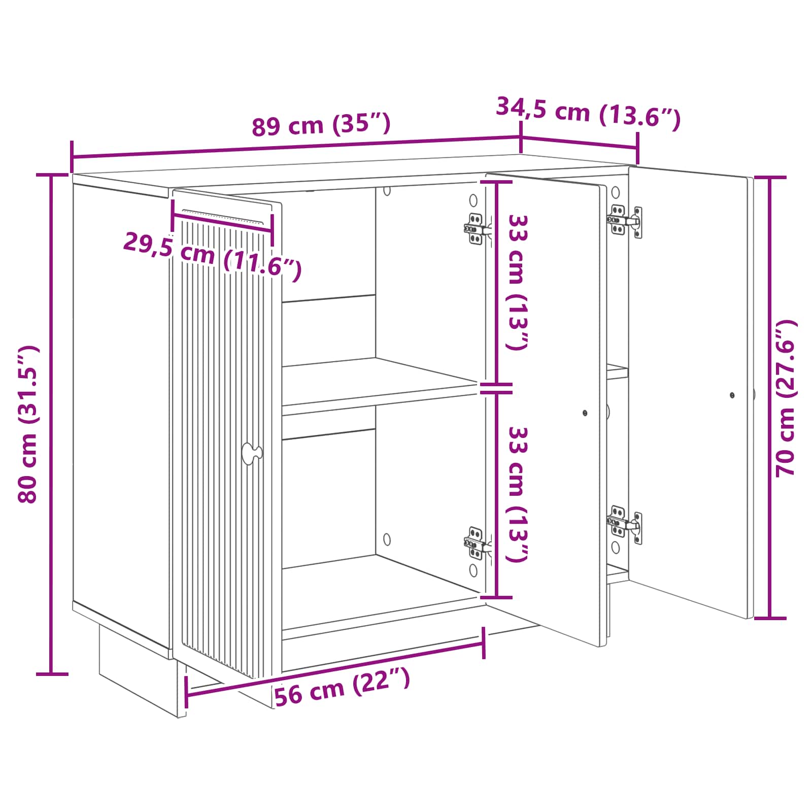 vidaXL Dressoir Zwart 89 x 34,5 x 80 cm Bewerkt hout