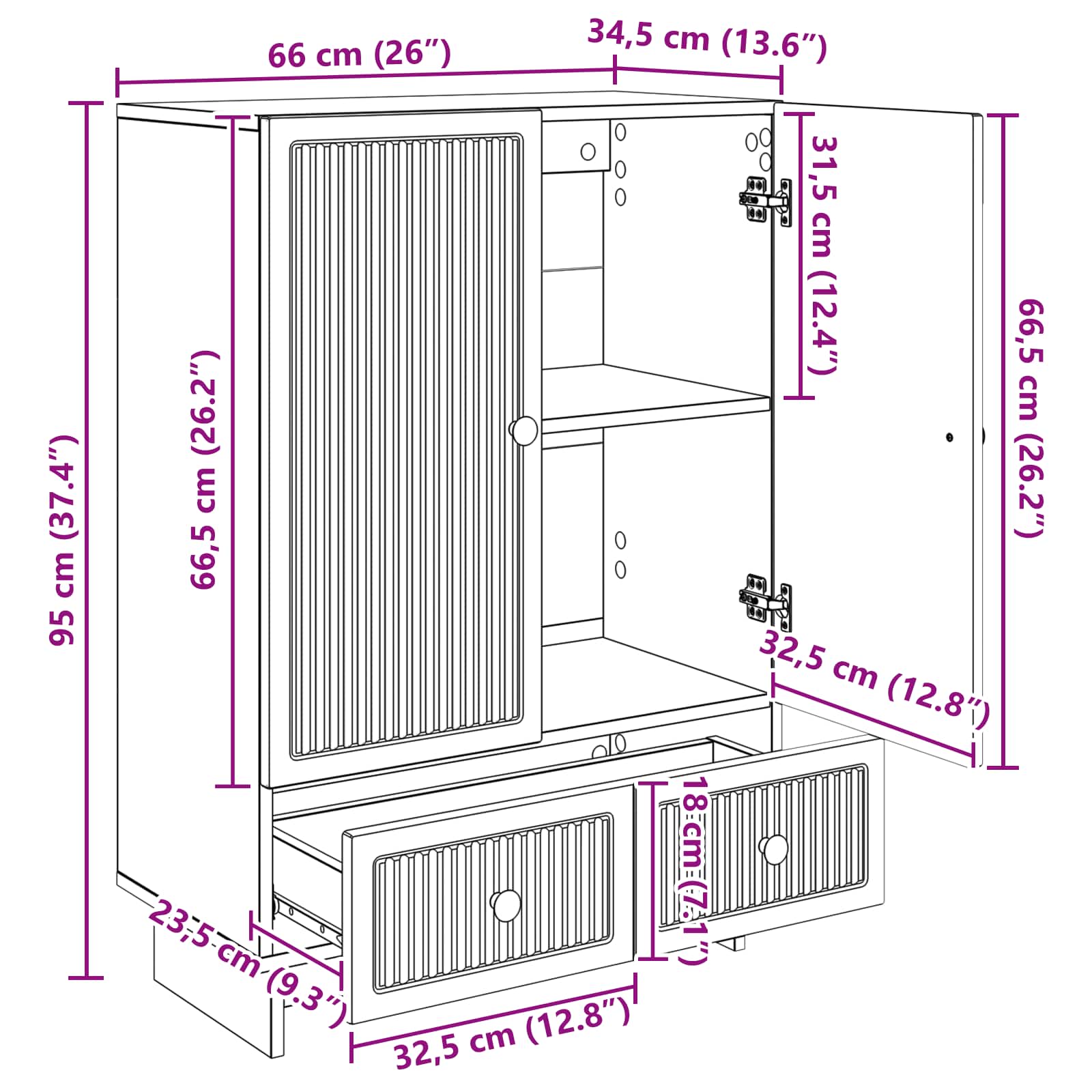vidaXL Dressoir Zwart 66 x 34,5 x 95 cm Geconstrueerd hout
