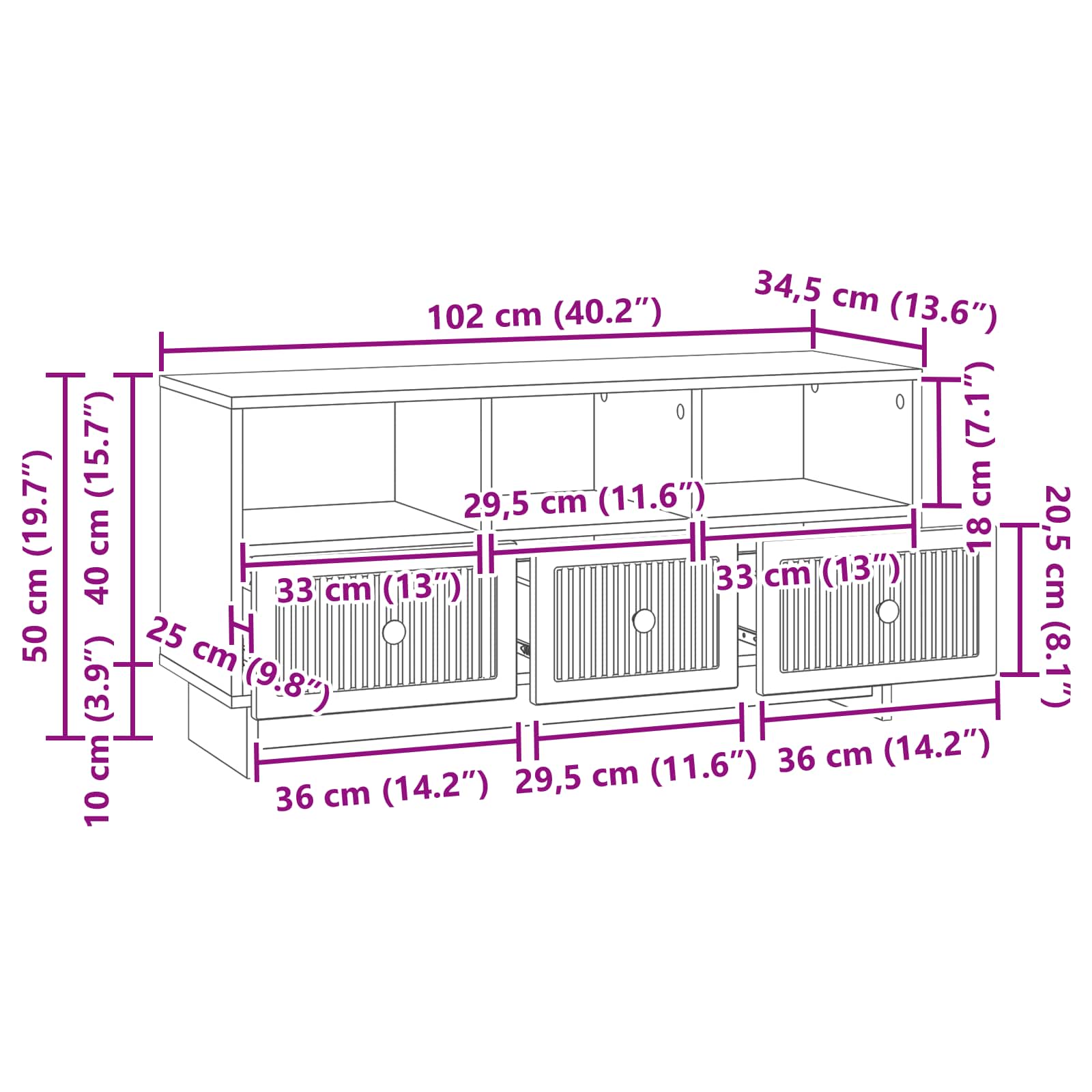 vidaXL TV-kast met lade Zwart 102 x 34,5 x 50 cm Bewerkt hout