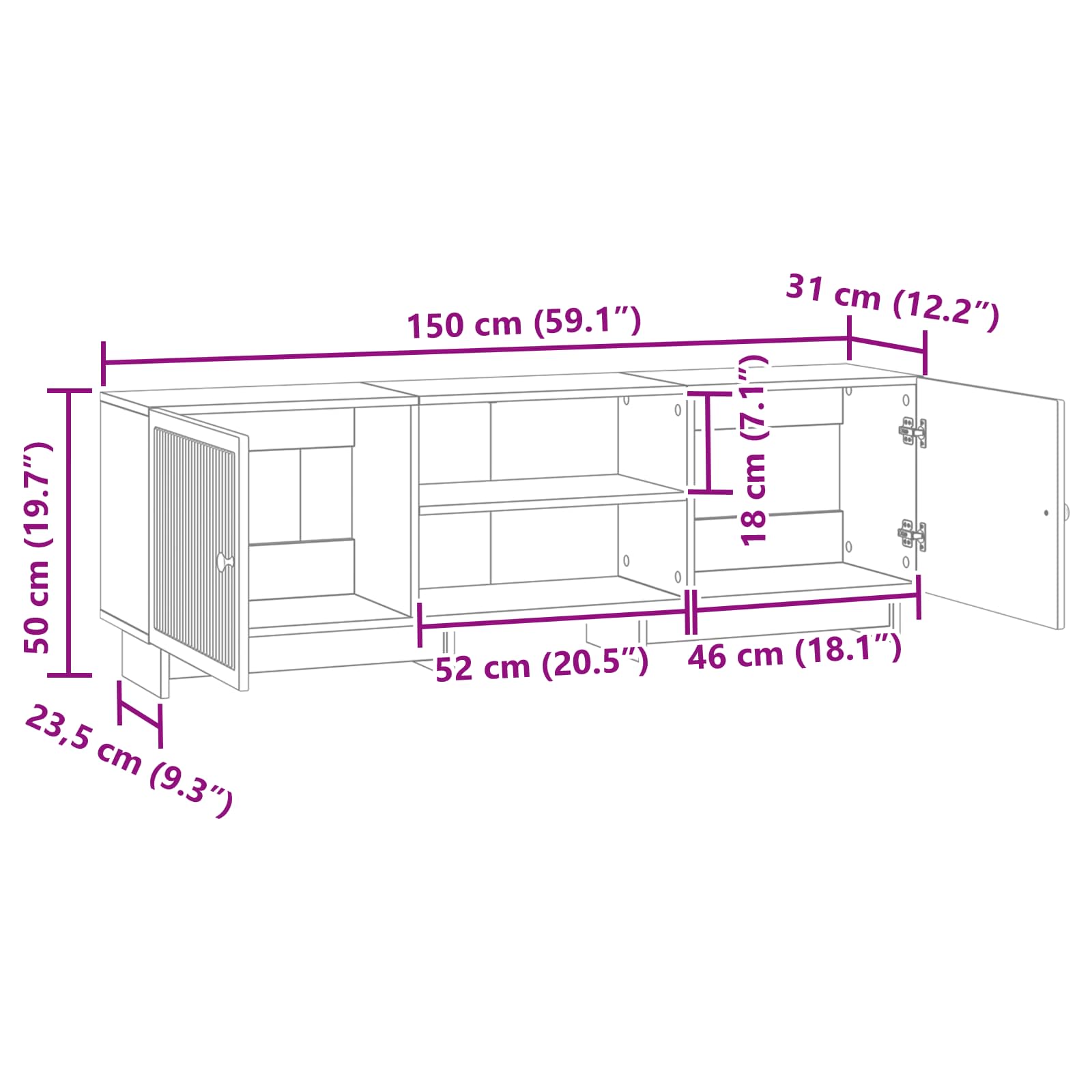 vidaXL TV-kast Wit 150 x 31 x 50 cm Geconstrueerd hout