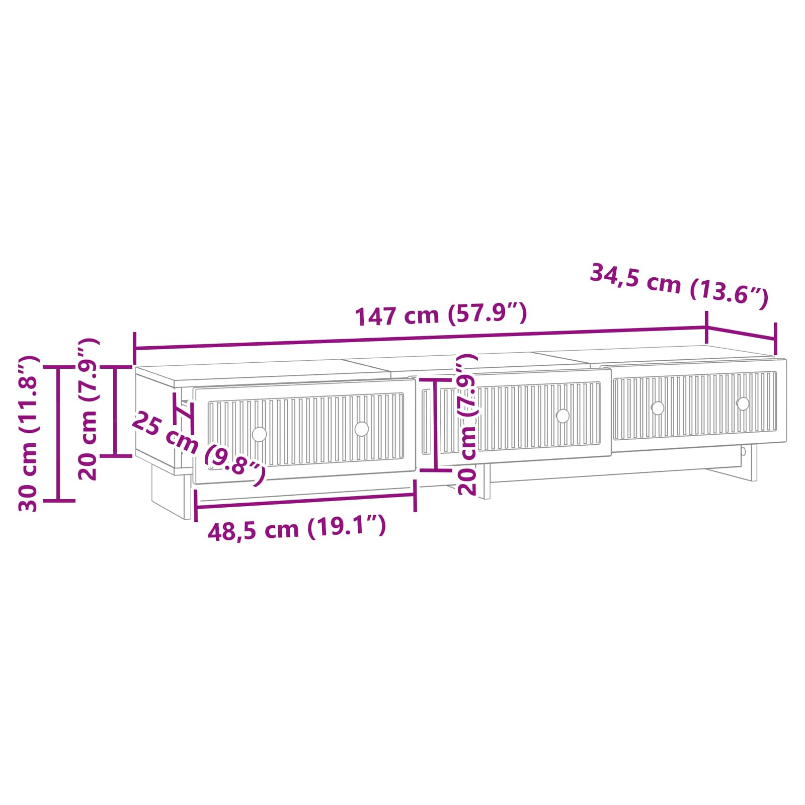 vidaXL TV-kast met lade Zwart 147 x 34,5 x 30 cm Bewerkt hout