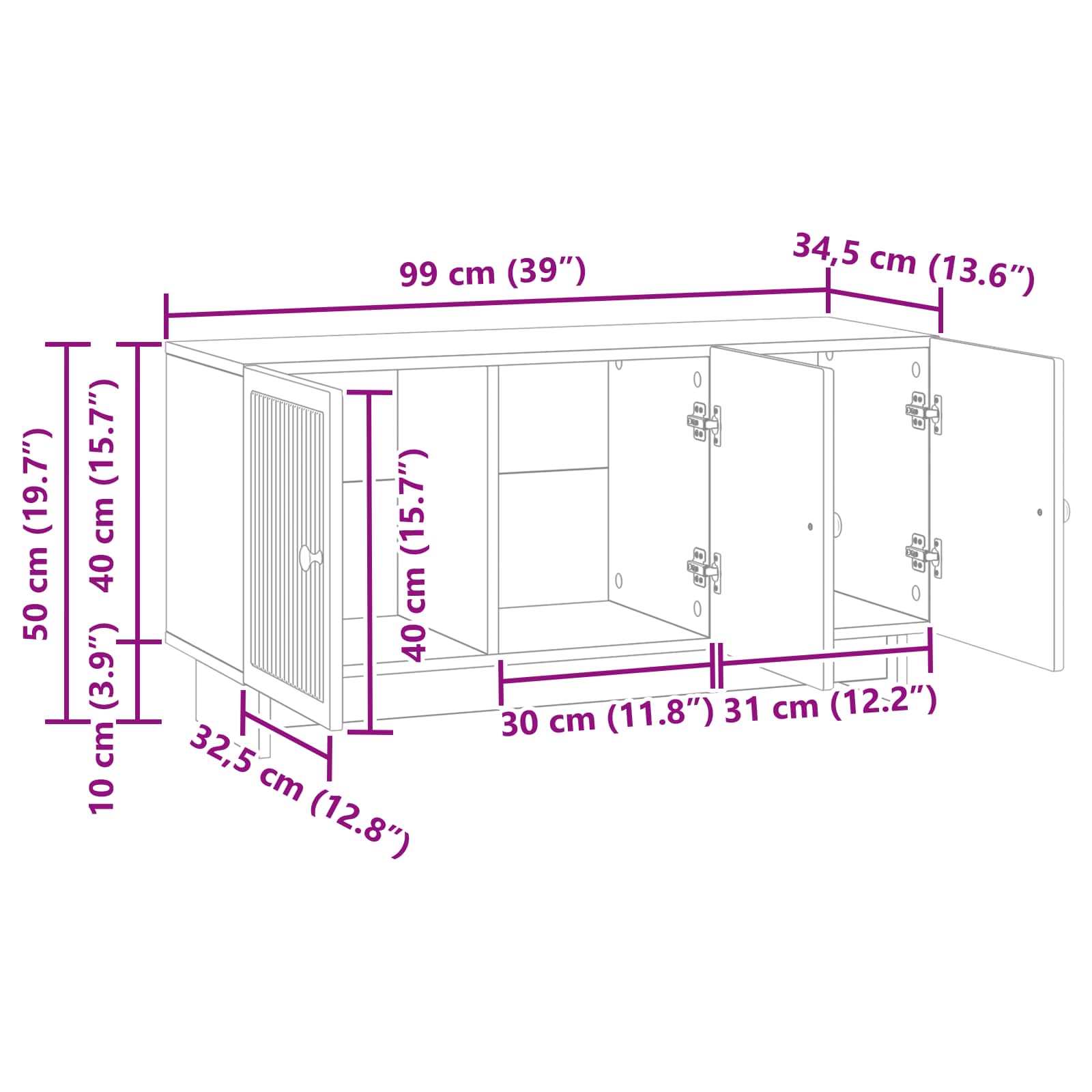 vidaXL TV-kast Zwart 99 x 34,5 x 50 cm Bewerkt hout