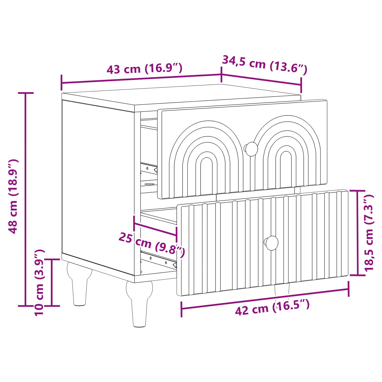 vidaXL Nachtkastje met lade 2 pcs Wit 43 x 34,5 x 48 cm Bewerkt hout