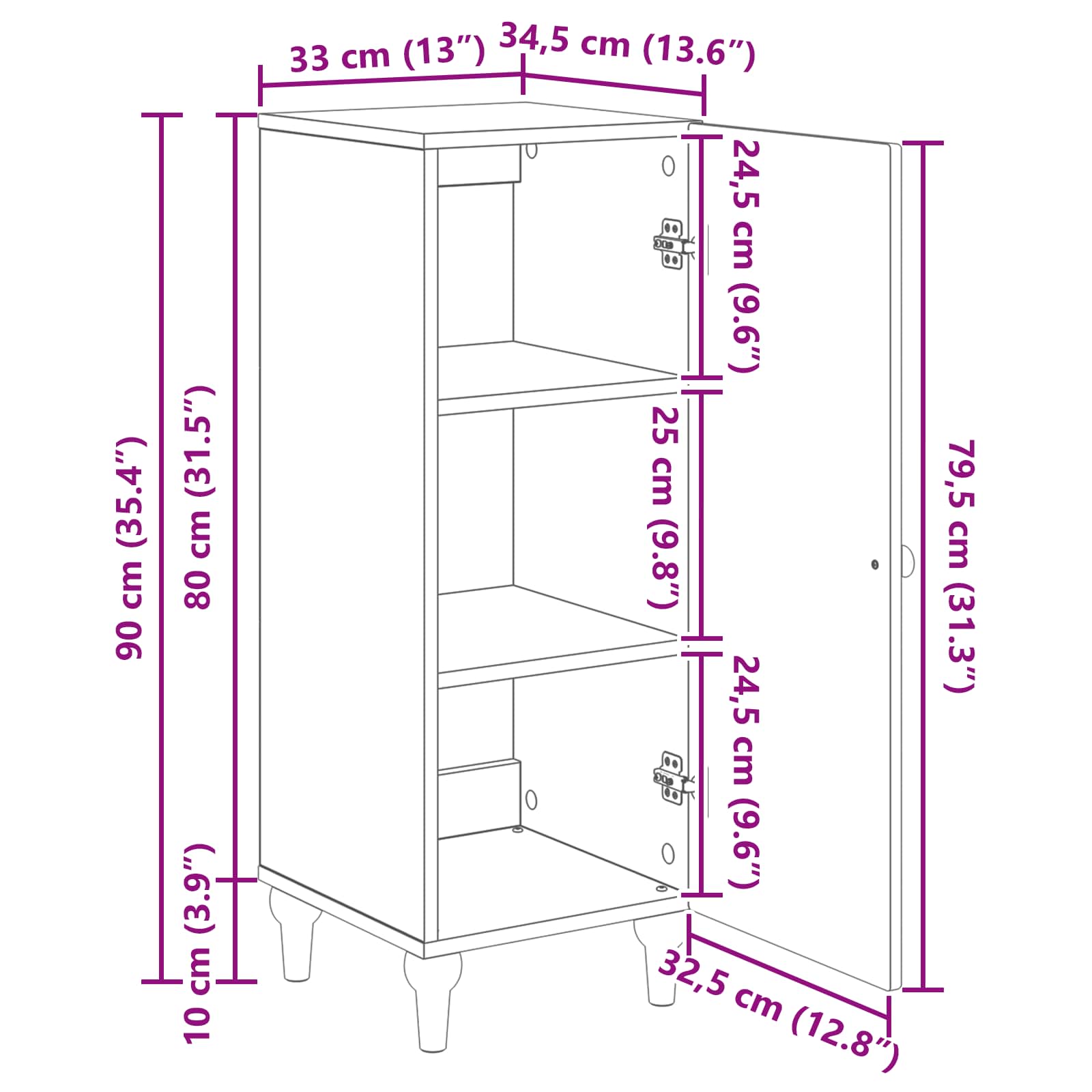 vidaXL Dressoir Zwart 33 x 34,5 x 90 cm Bewerkt hout