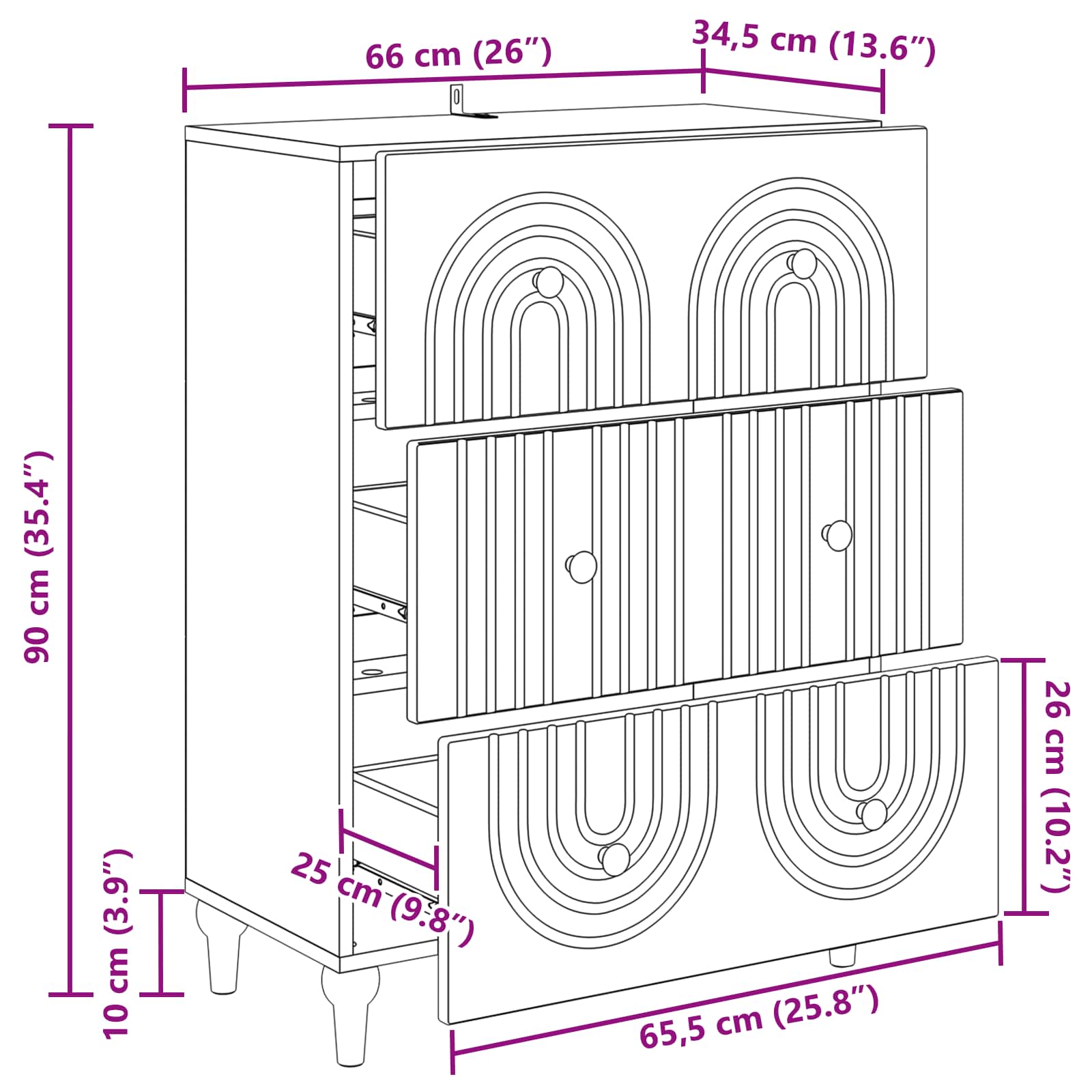 vidaXL Ladenkast Zwart 66 x 34,5 x 90 cm Bewerkt hout