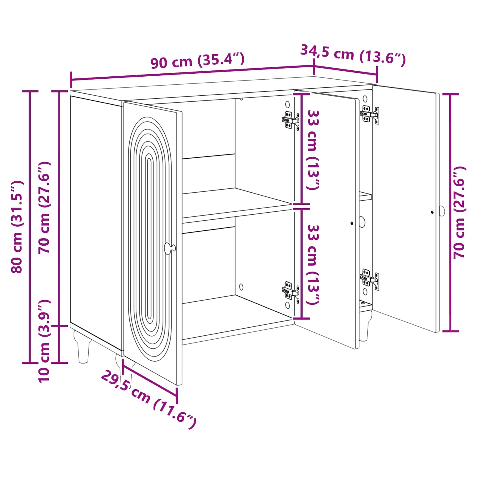vidaXL Dressoir Zwart 89 x 34,5 x 80 cm Bewerkt hout