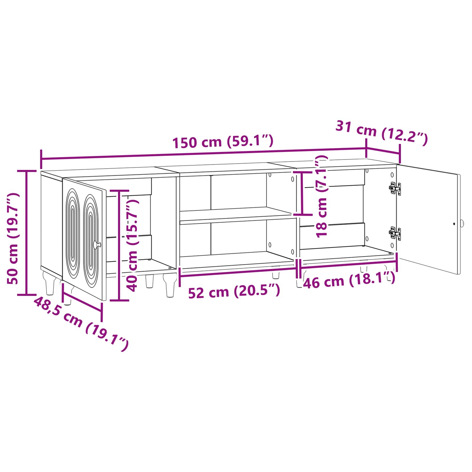 vidaXL TV-kast Zwart 150 x 31 x 50 cm Bewerkt hout