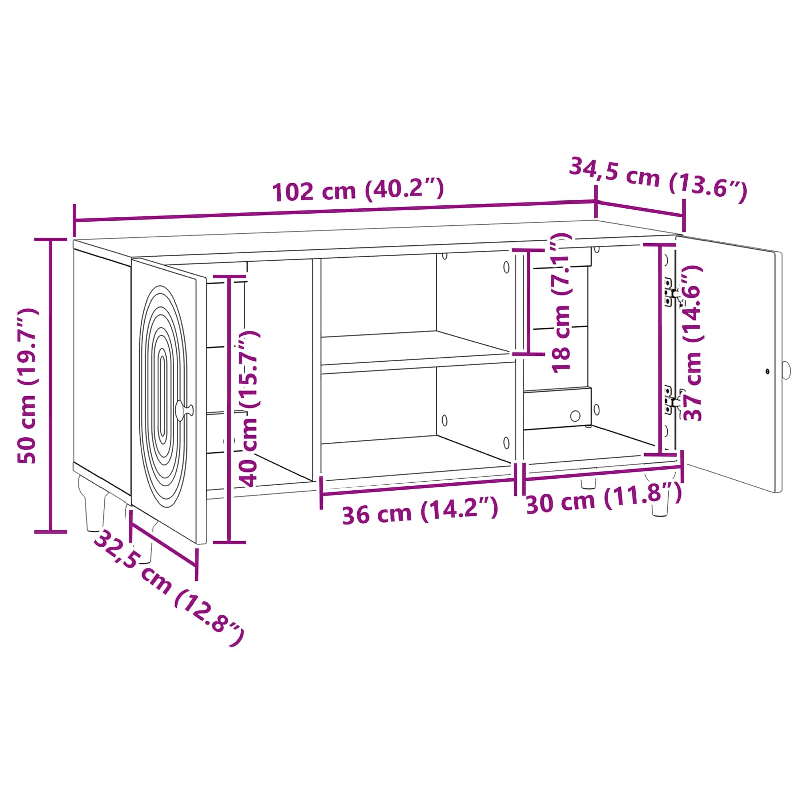 vidaXL TV-kast Zwart 102 x 34,5 x 50 cm Bewerkt hout