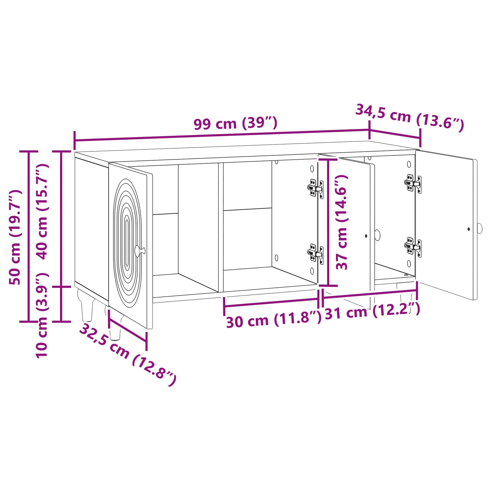 vidaXL TV-kast Zwart 99 x 34,5 x 50 cm Bewerkt hout
