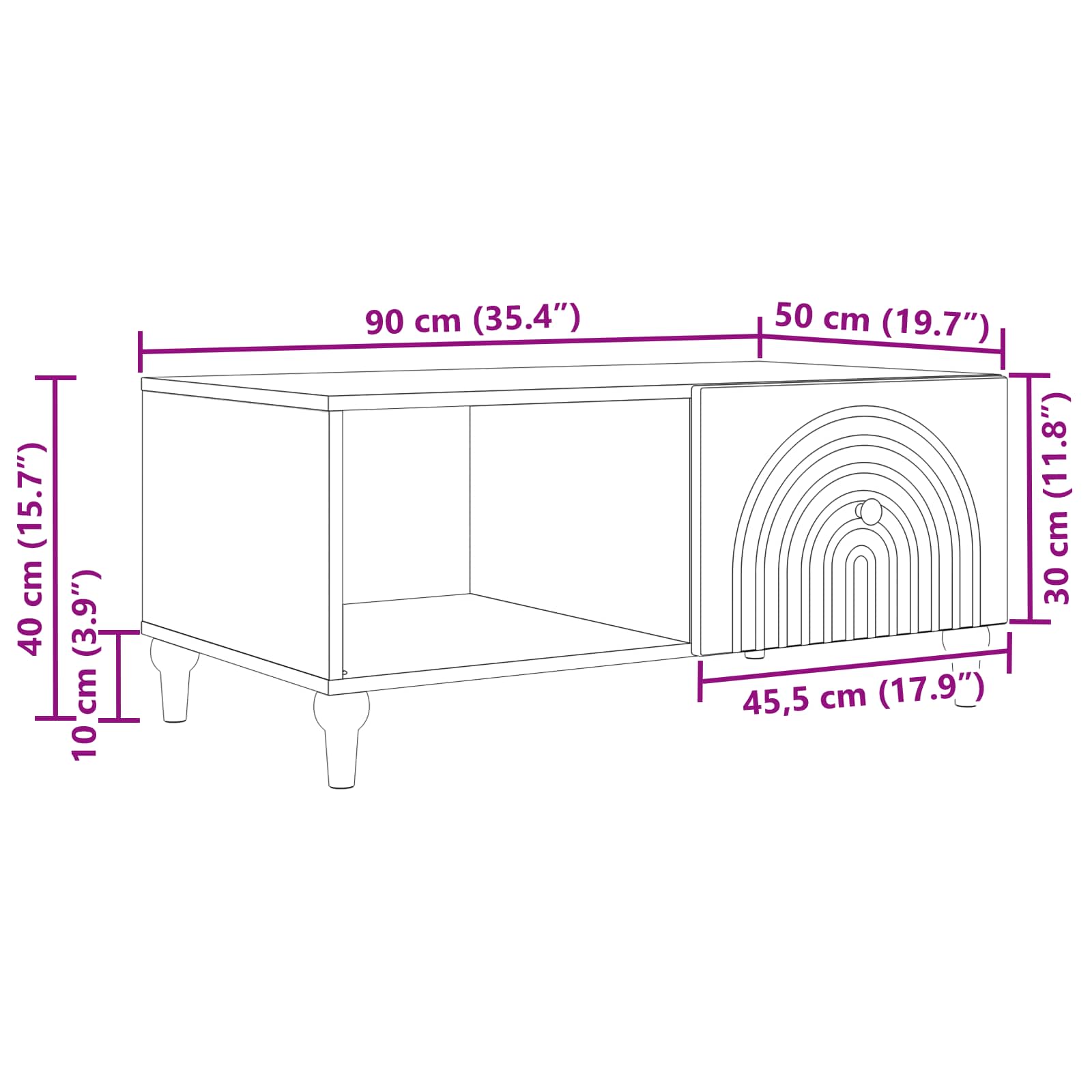 vidaXL Salontafel Zwart 90 x 50 x 40 cm Bewerkt hout