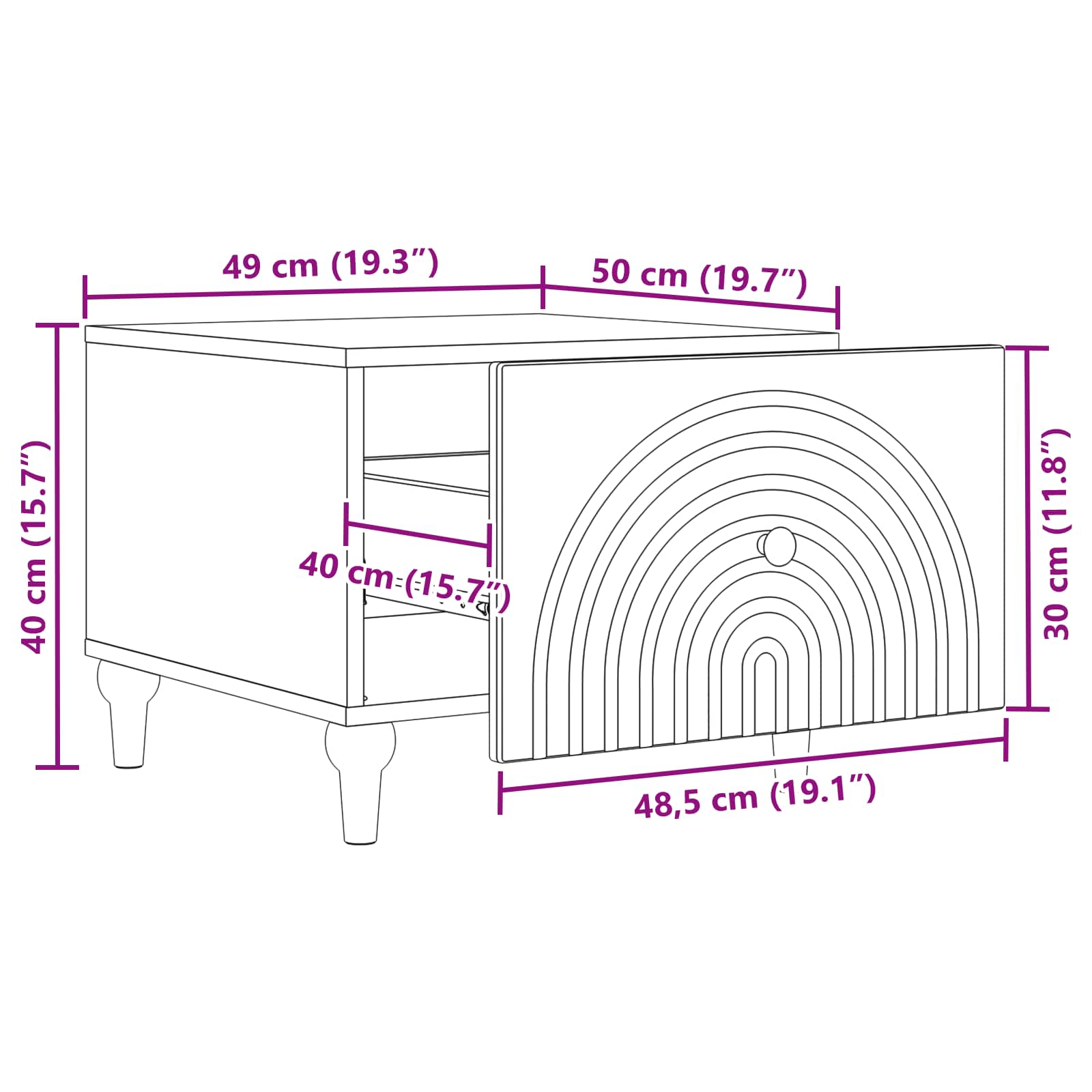 vidaXL Salontafel met lade Zwart 49 x 50 x 40 cm Bewerkt hout
