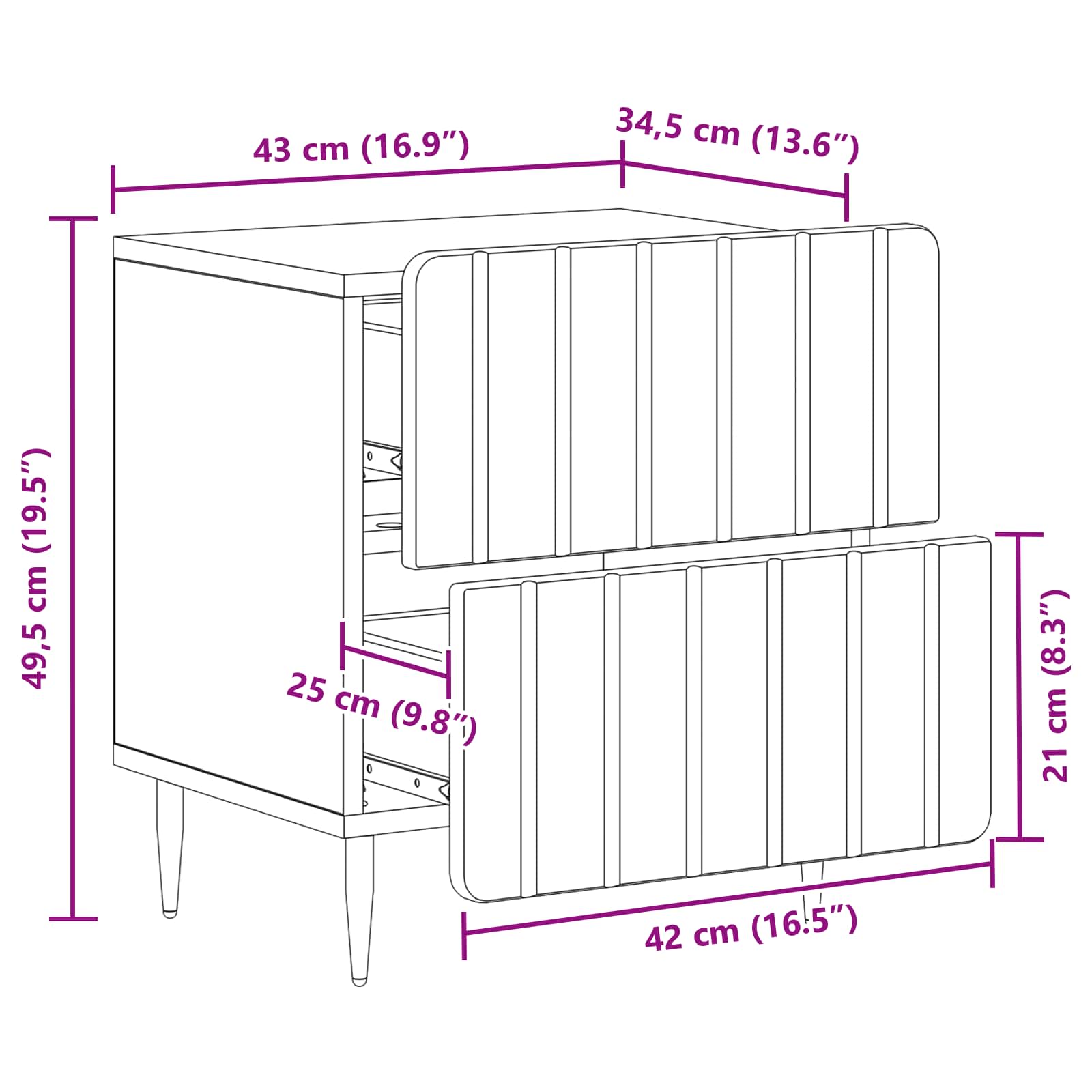 vidaXL Nachtkastje met lade 2 pcs Wit 43 x 34,5 x 49,5 cm Bewerkt hout
