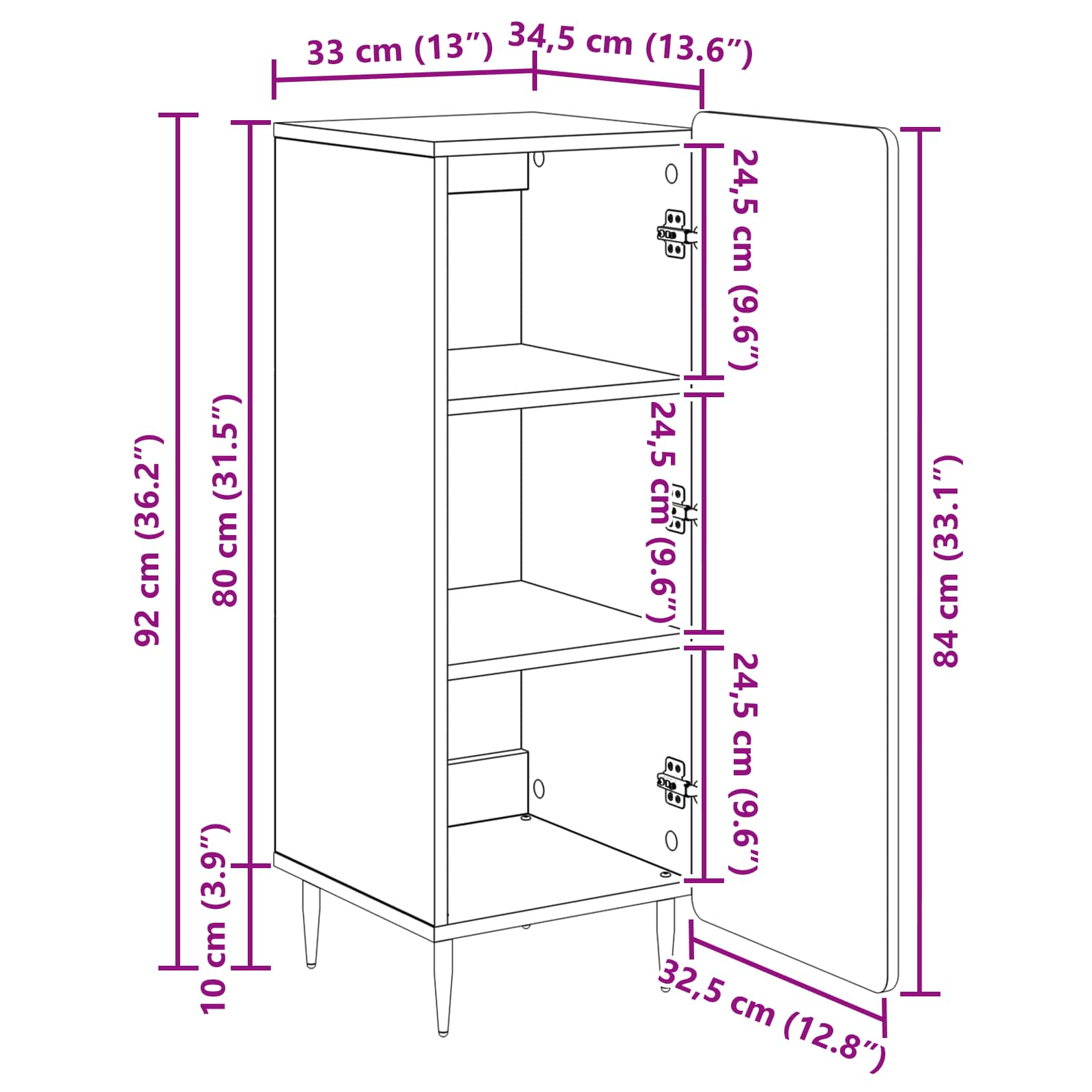 vidaXL Dressoir Zwart 34,5 x 33 x 92 cm Bewerkt hout