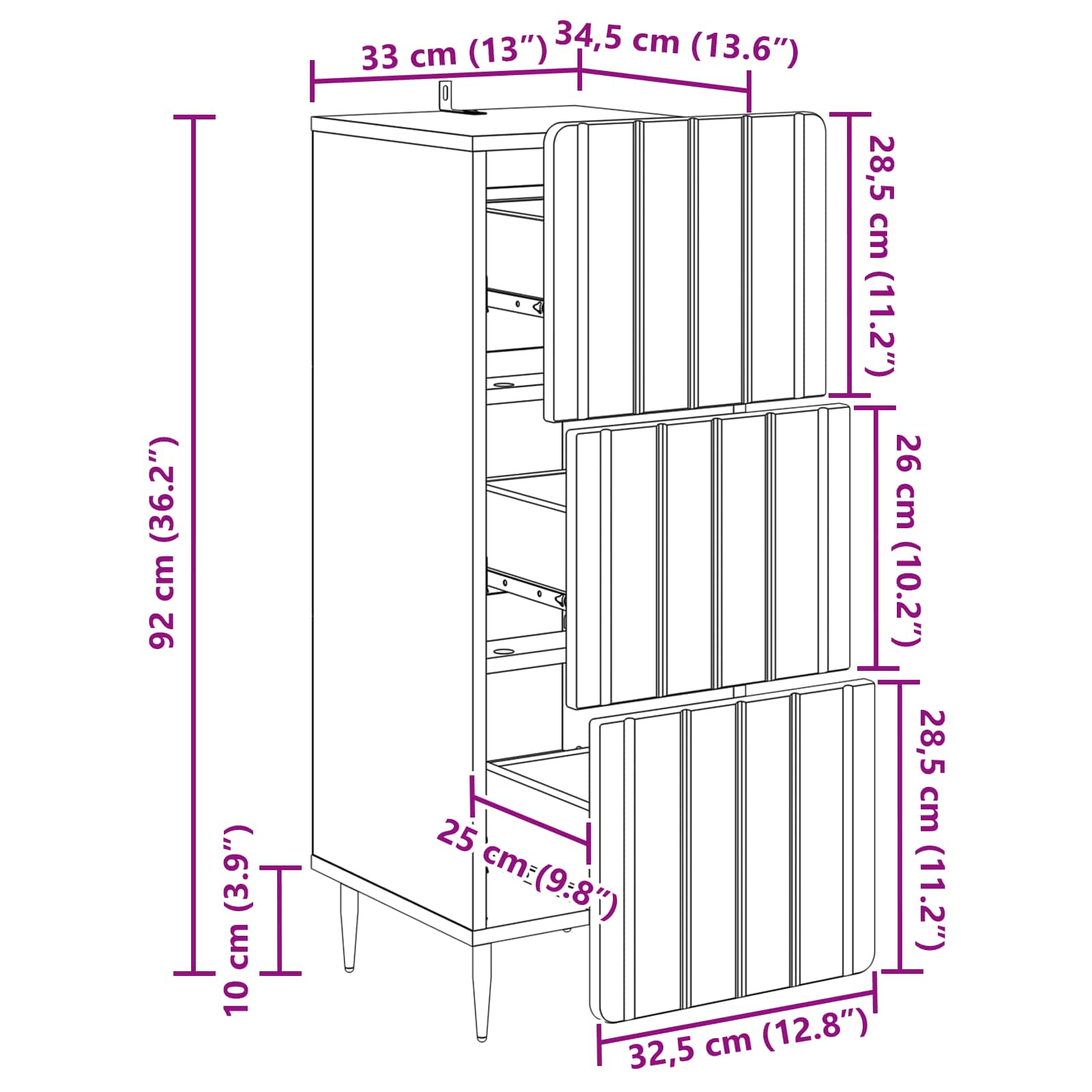 vidaXL Ladenkast Zwart 33 x 34,5 x 92 cm Bewerkt hout