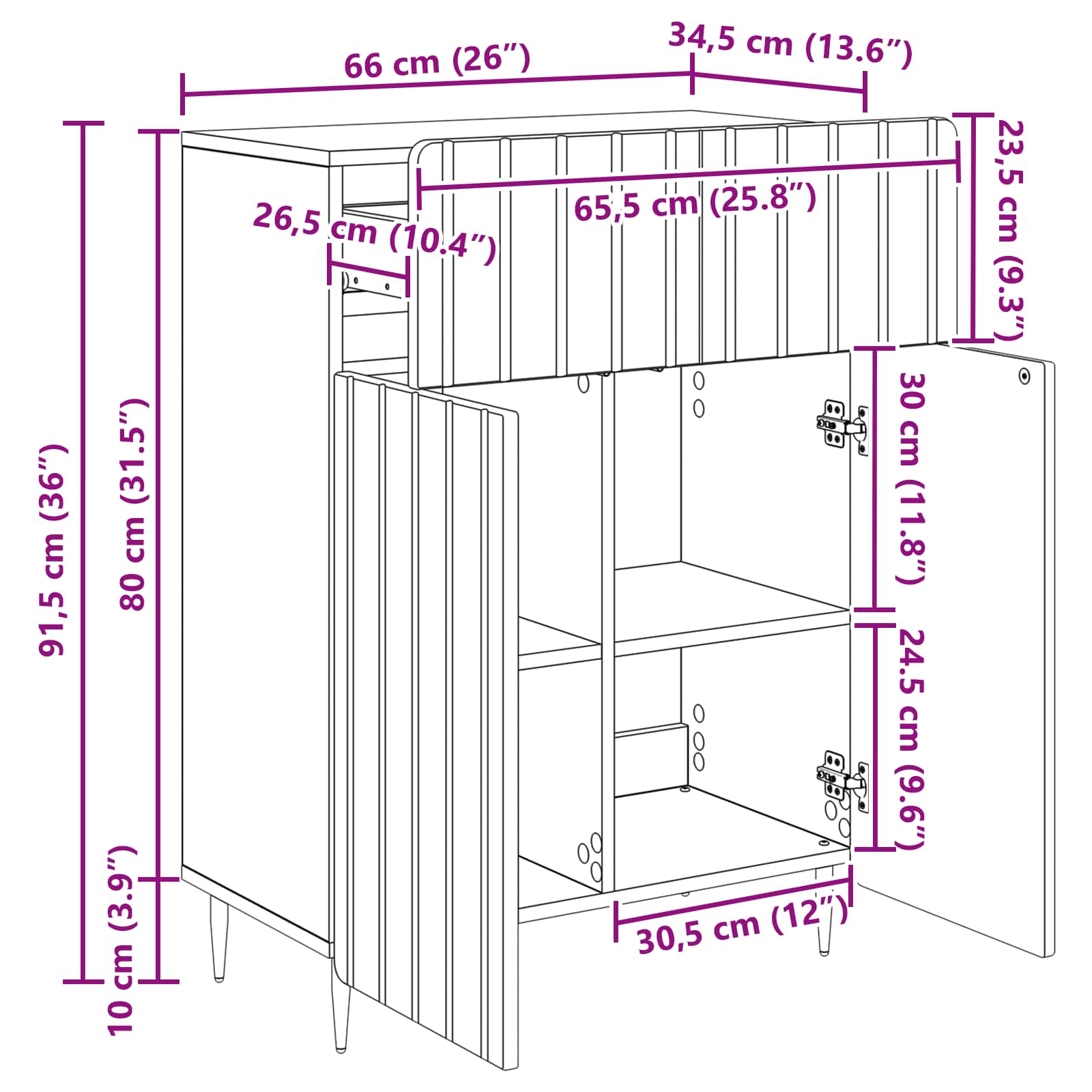 vidaXL Dressoir met lade Zwart 66 x 34,5 x 92 cm Bewerkt hout
