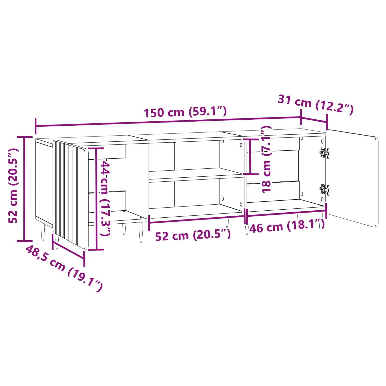 vidaXL TV-kast Wit 150 x 31 x 52 cm Bewerkt hout