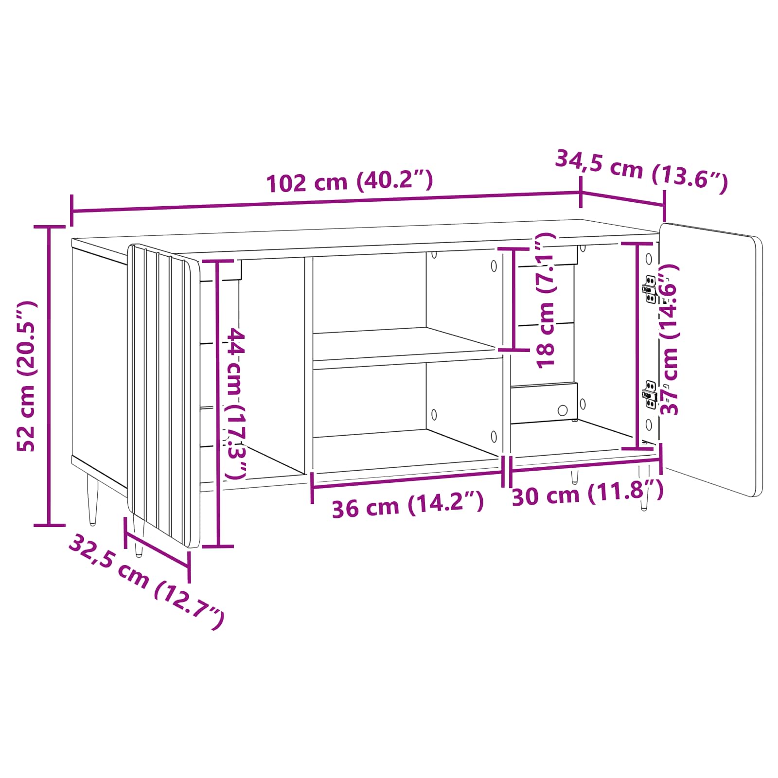 vidaXL TV-kast Zwart 102 x 34,5 x 52 cm Bewerkt hout
