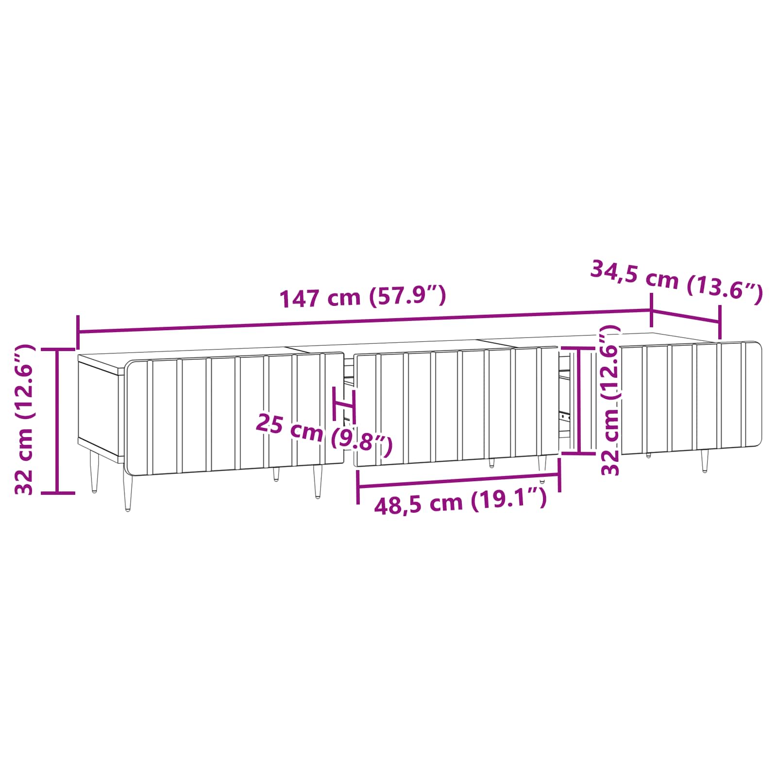 vidaXL TV-kast met lade Zwart 147 x 34,5 x 32 cm Bewerkt hout