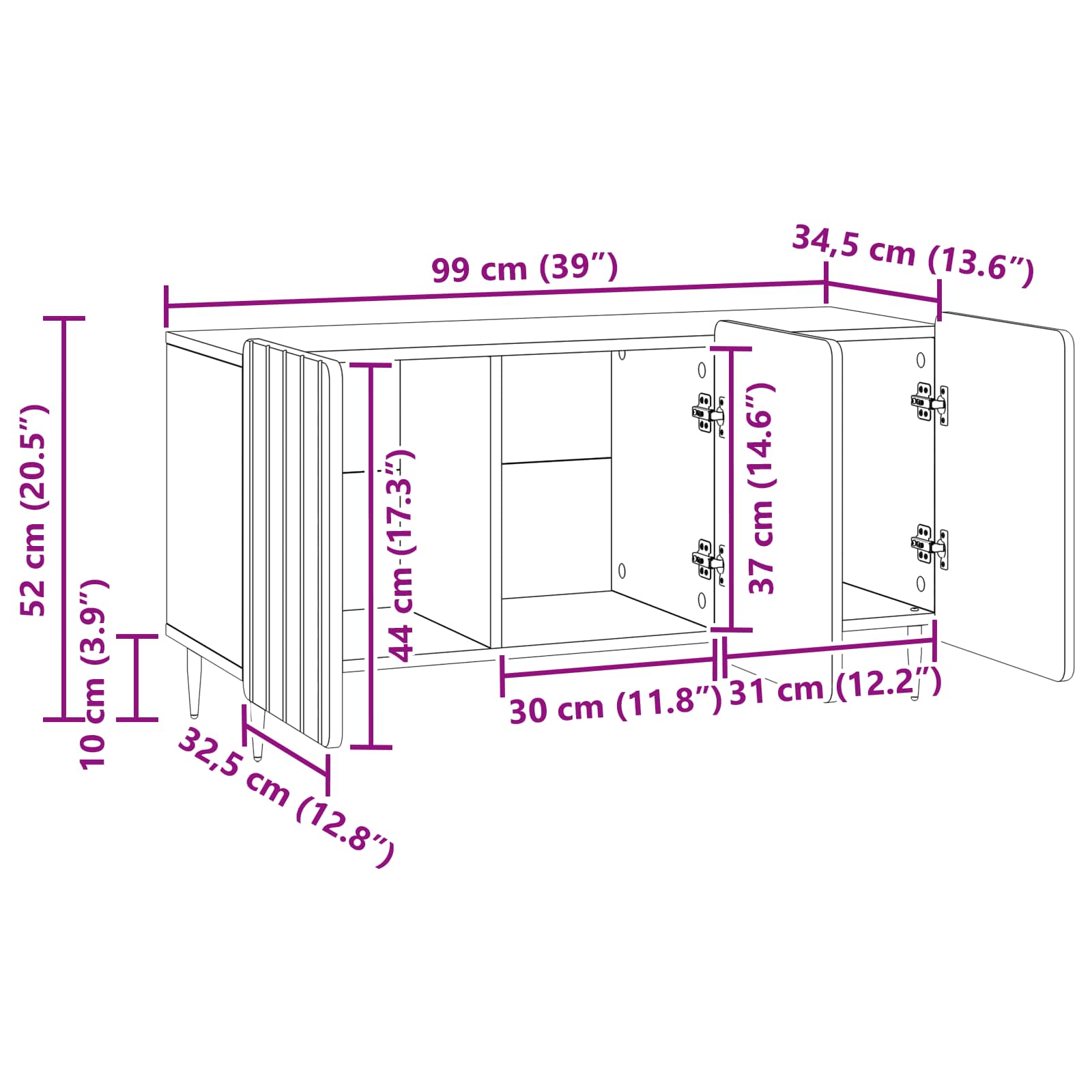 vidaXL TV-kast Zwart 99 x 34,5 x 52 cm Bewerkt hout
