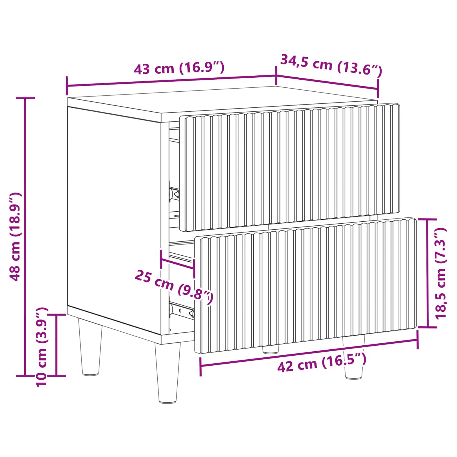 vidaXL Nachtkastje met lade 2 pcs Wit 43 x 34,5 x 48 cm Bewerkt hout