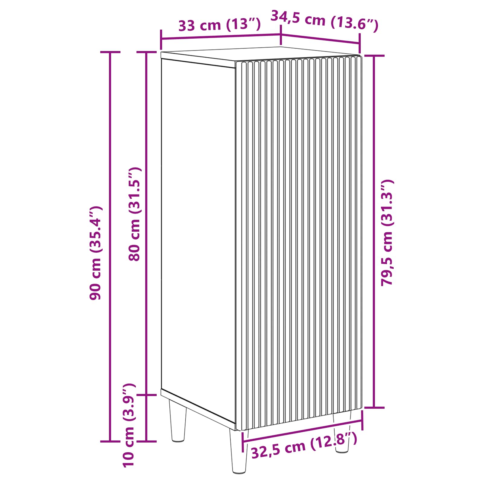 vidaXL Dressoir Zwart 33 x 34,5 x 90 cm Bewerkt hout