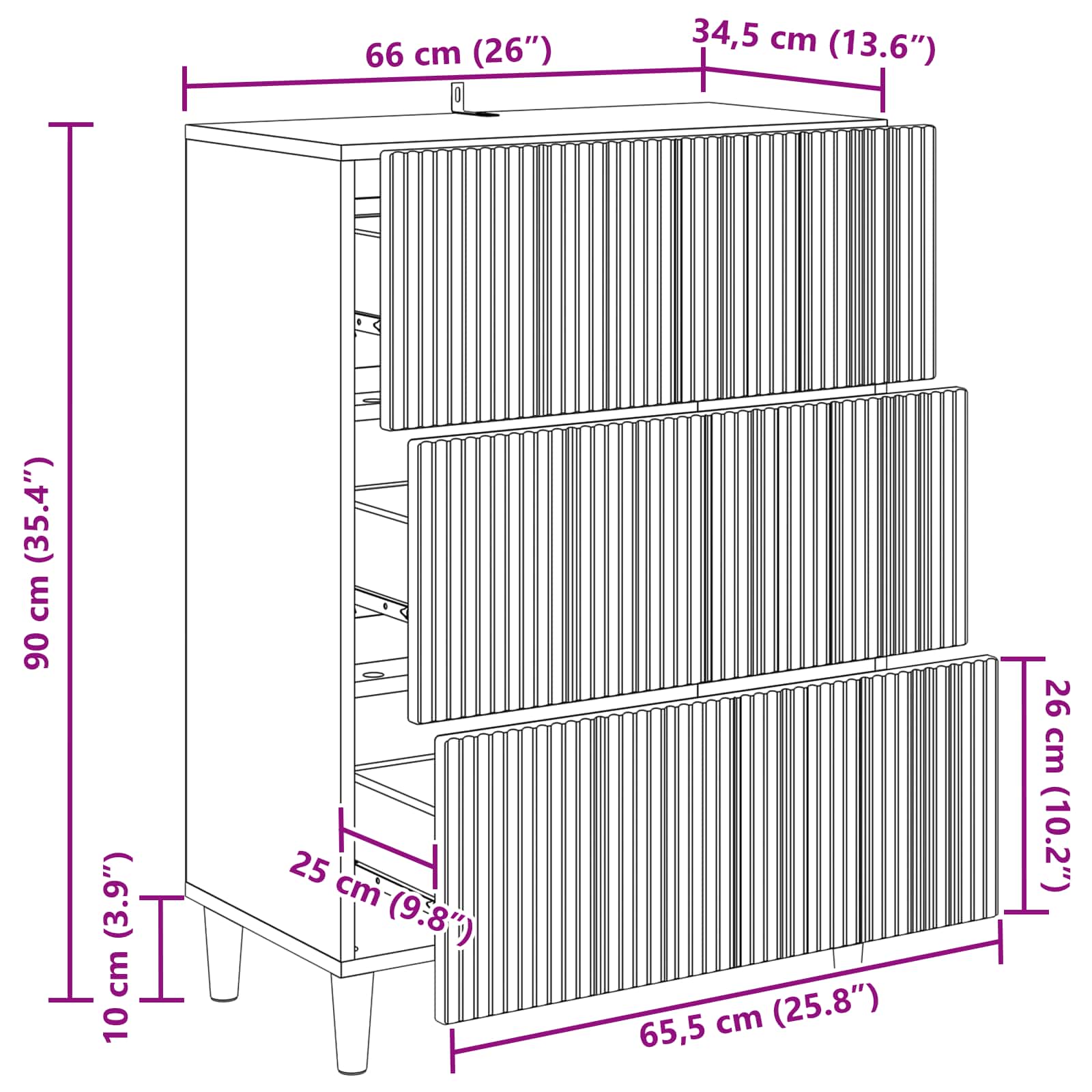 vidaXL Ladenkast Zwart 66 x 34,5 x 90 cm Bewerkt hout