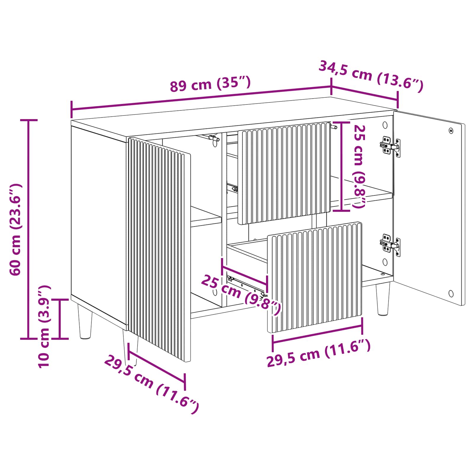 vidaXL Dressoir met lade Zwart 89 x 34,5 x 60 cm Bewerkt hout