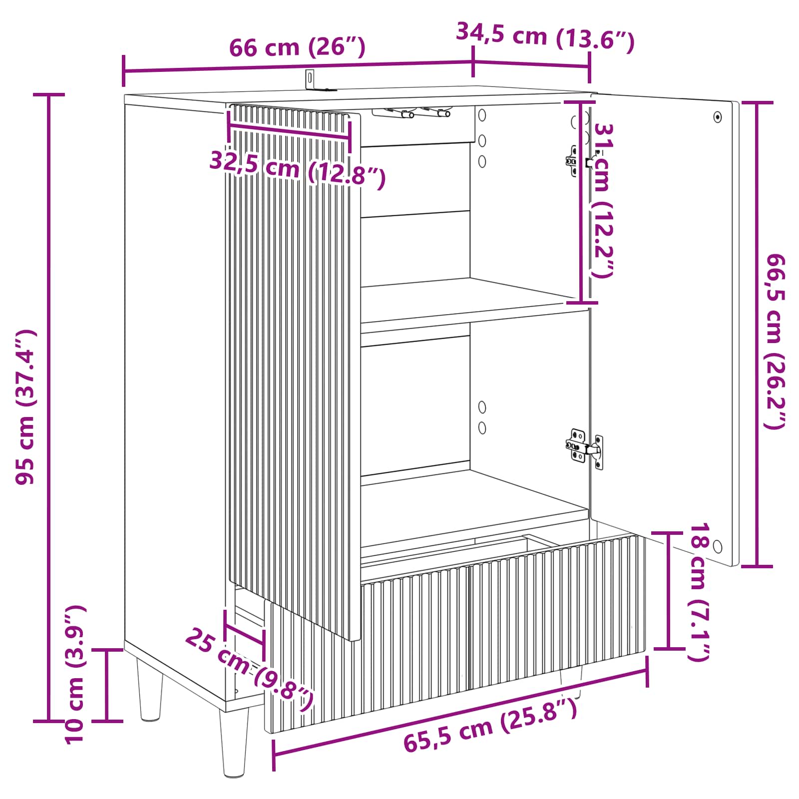 vidaXL Dressoir met lade Zwart 66 x 34,5 x 95 cm Bewerkt hout