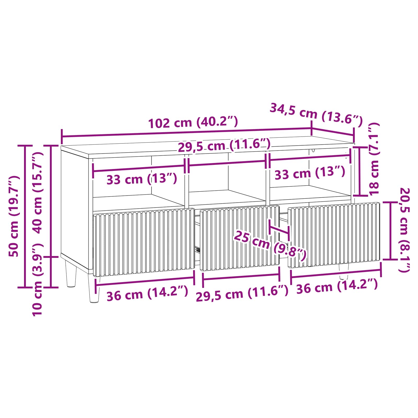 vidaXL TV-kast met lade Zwart 102 x 34,5 x 50 cm Bewerkt hout