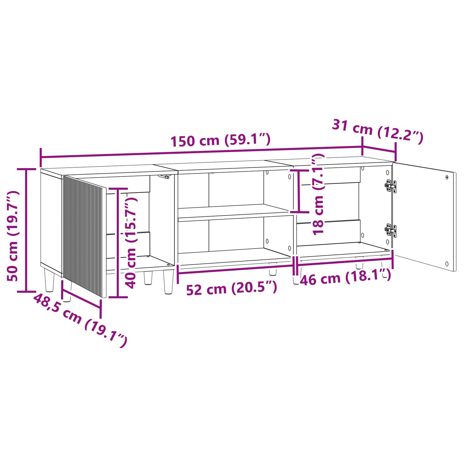 vidaXL TV-kast Zwart 150 x 31 x 50 cm Bewerkt hout