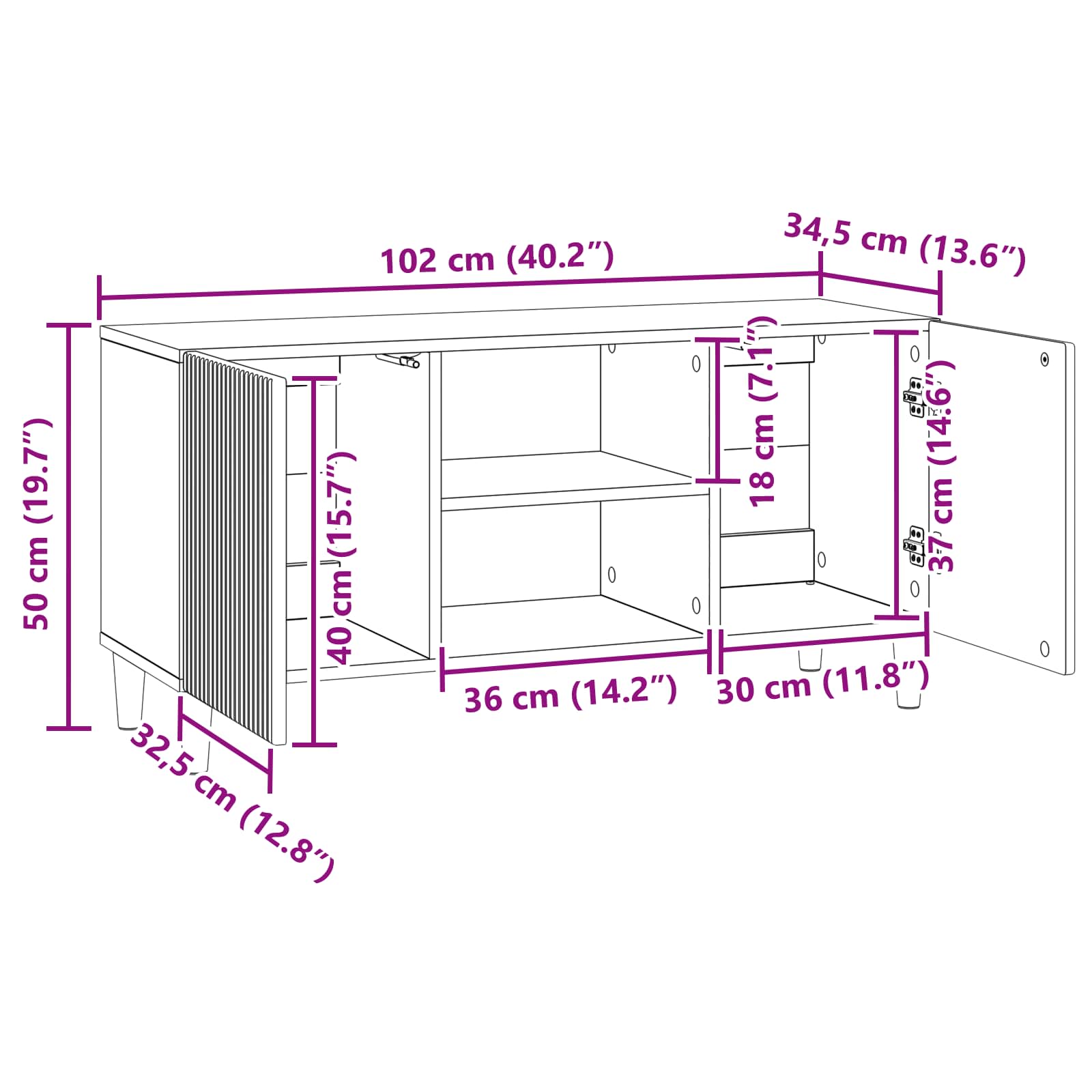 vidaXL TV-kast Zwart 102 x 34,5 x 50 cm Bewerkt hout