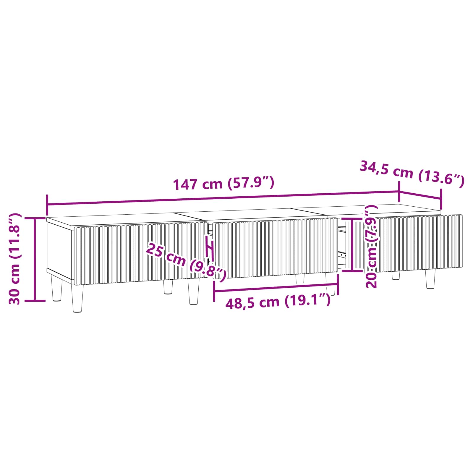 vidaXL TV-kast met lade Zwart 147 x 34,5 x 30 cm Bewerkt hout