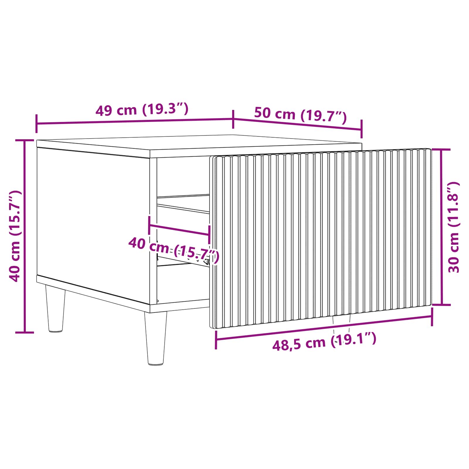 vidaXL Salontafel met lade Zwart 49 x 50 x 40 cm Bewerkt hout
