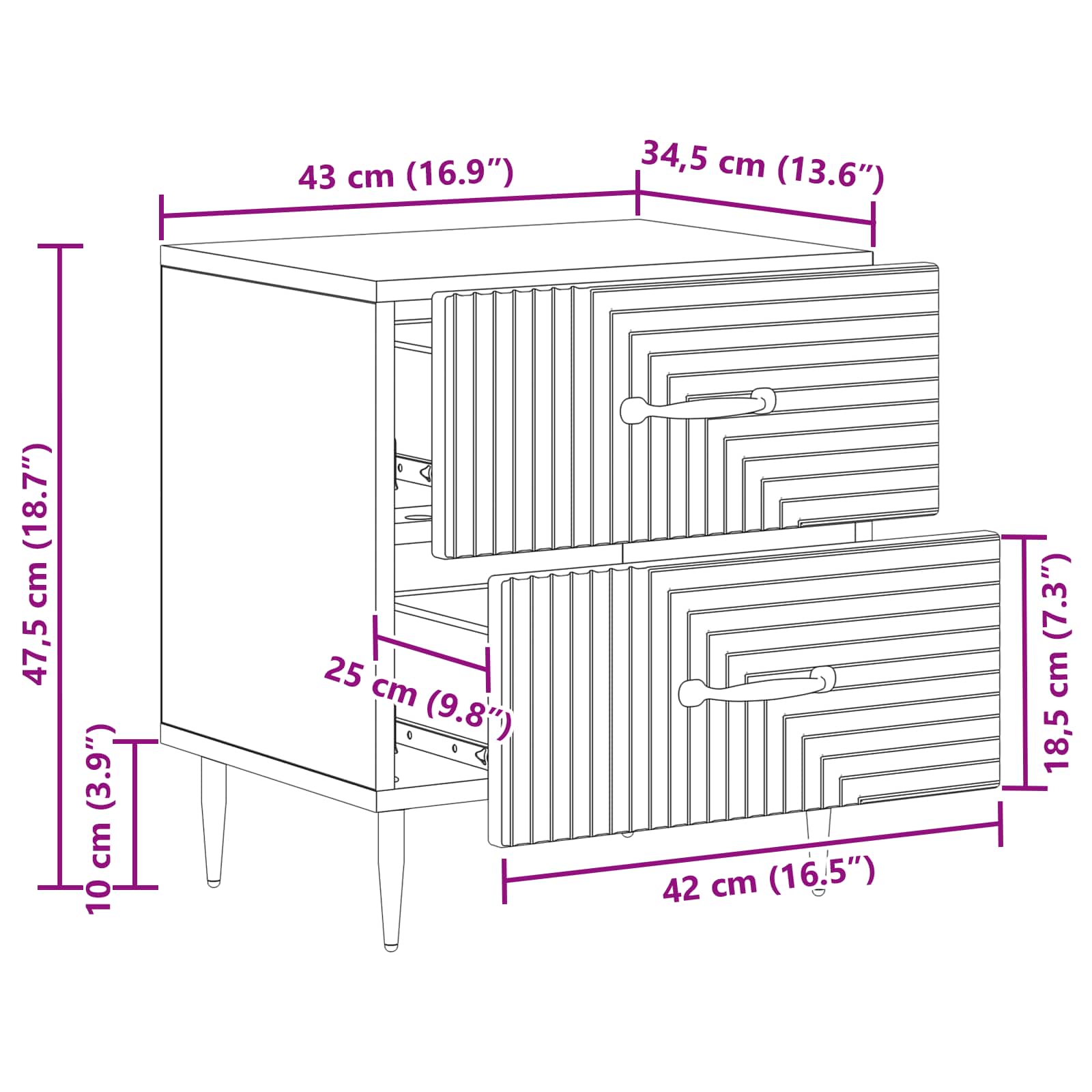 vidaXL Nachtkastje met lade 2 pcs Wit 43 x 34,5 x 47,5 cm Bewerkt hout