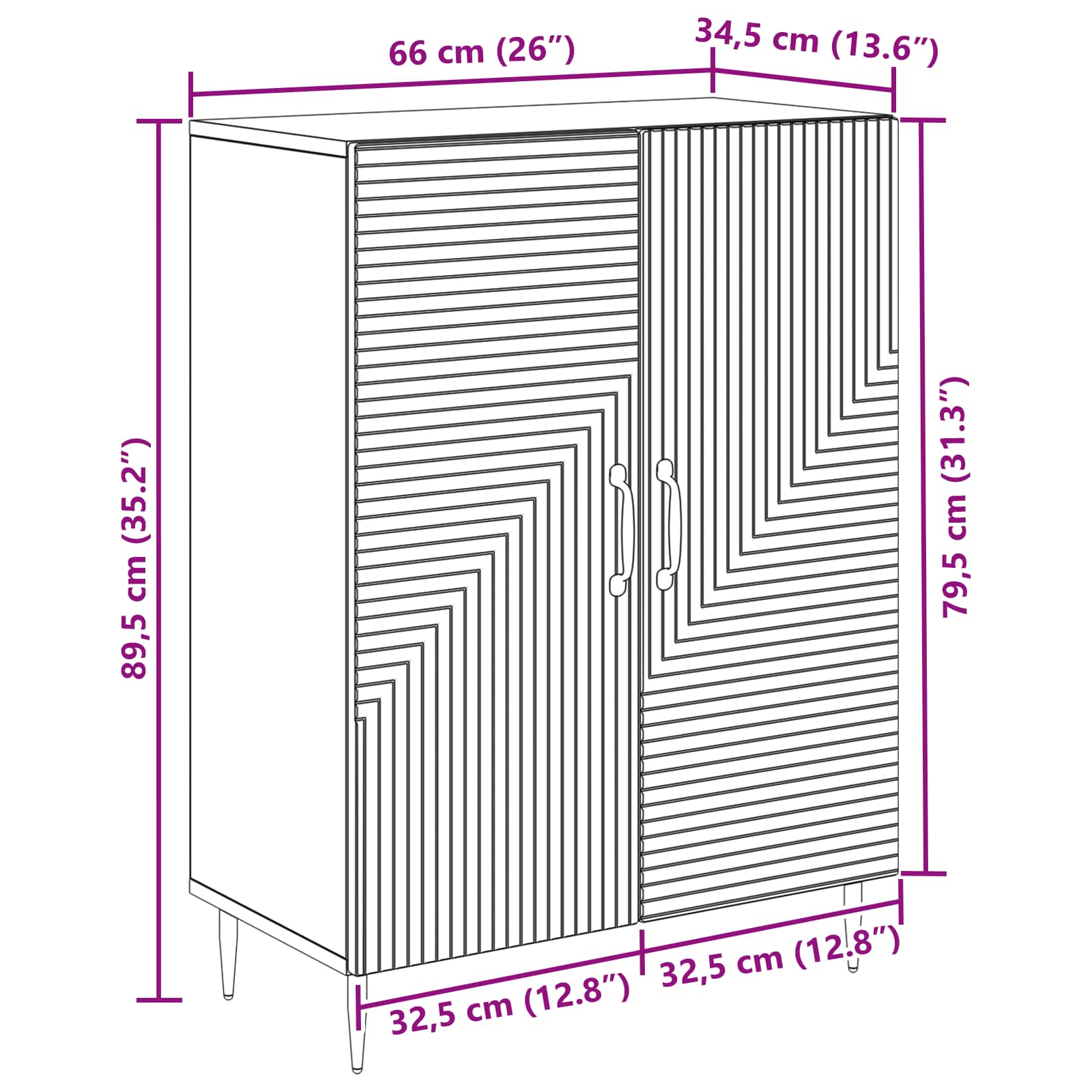 vidaXL Dressoir Zwart 66 x 34,5 x 89,5 cm Bewerkt hout