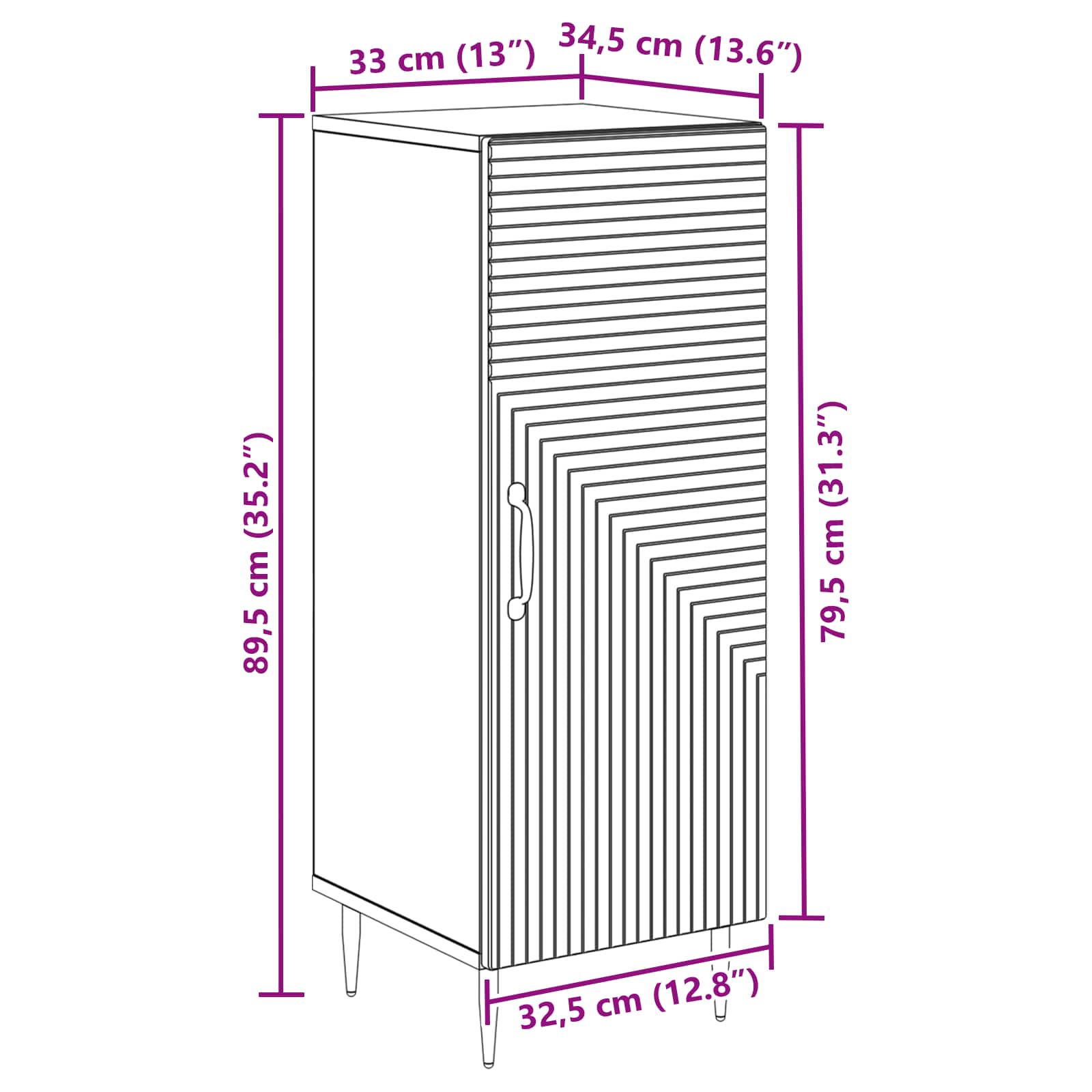 vidaXL Dressoir Zwart 33 x 34,5 x 89,5 cm Bewerkt hout