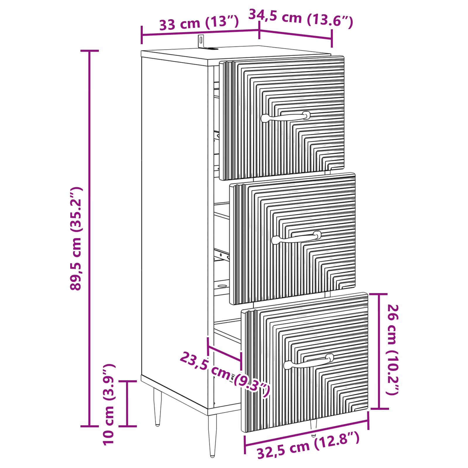 vidaXL Ladenkast Zwart 33 x 34,5 x 89,5 cm Bewerkt hout
