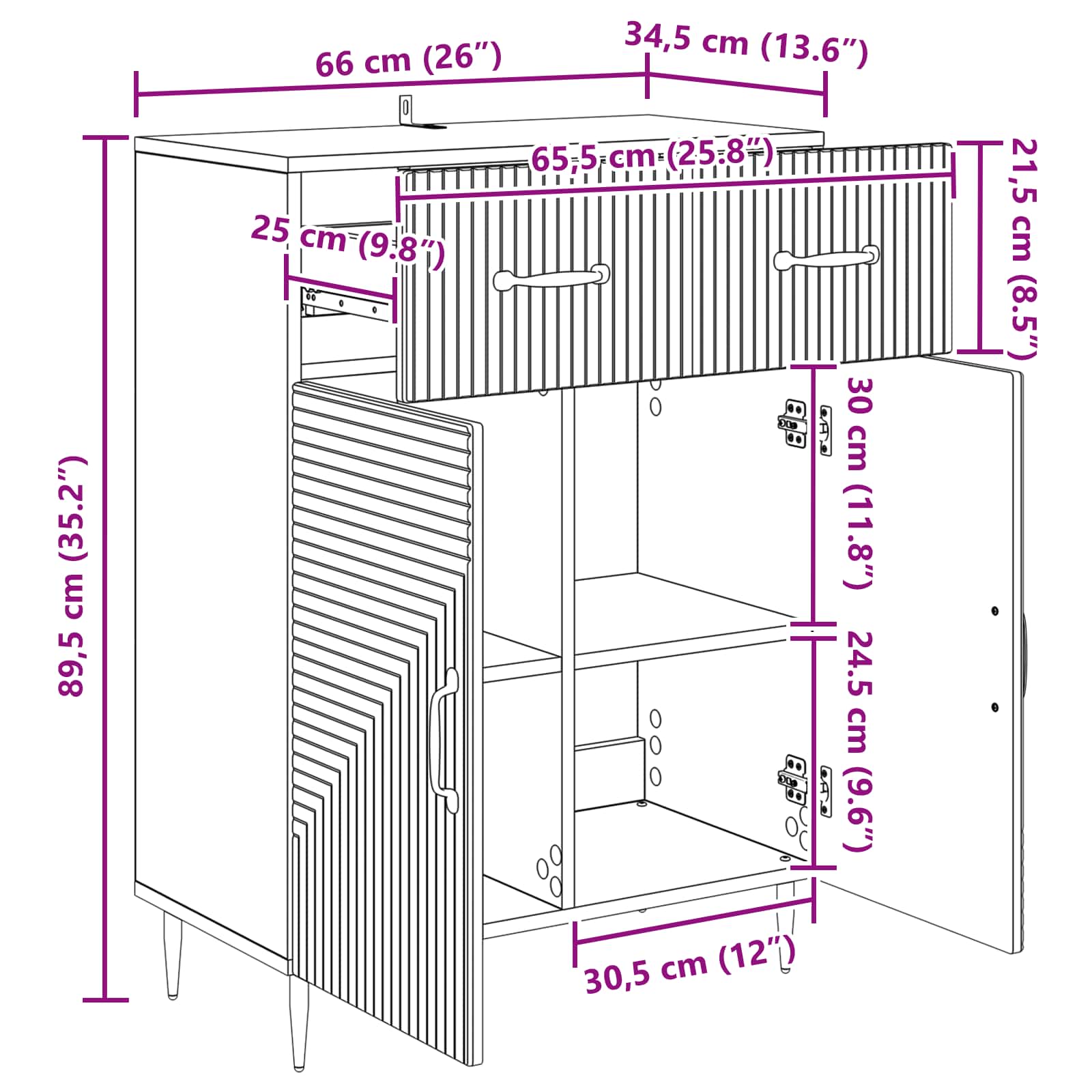 vidaXL Dressoir met lade Zwart 66 x 34,5 x 89,5 cm Bewerkt hout