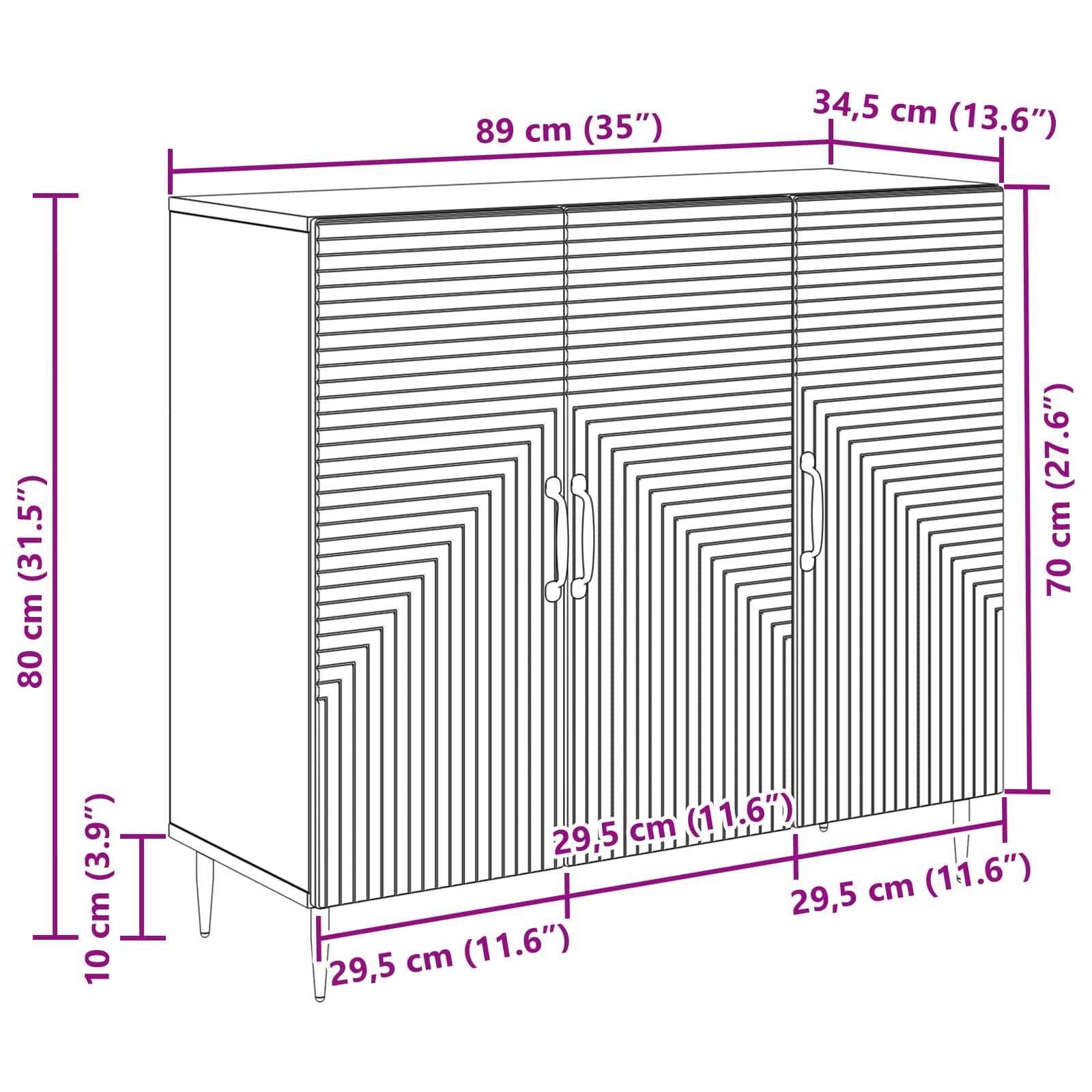 vidaXL Dressoir Zwart 89 x 34,5 x 80 cm Bewerkt hout