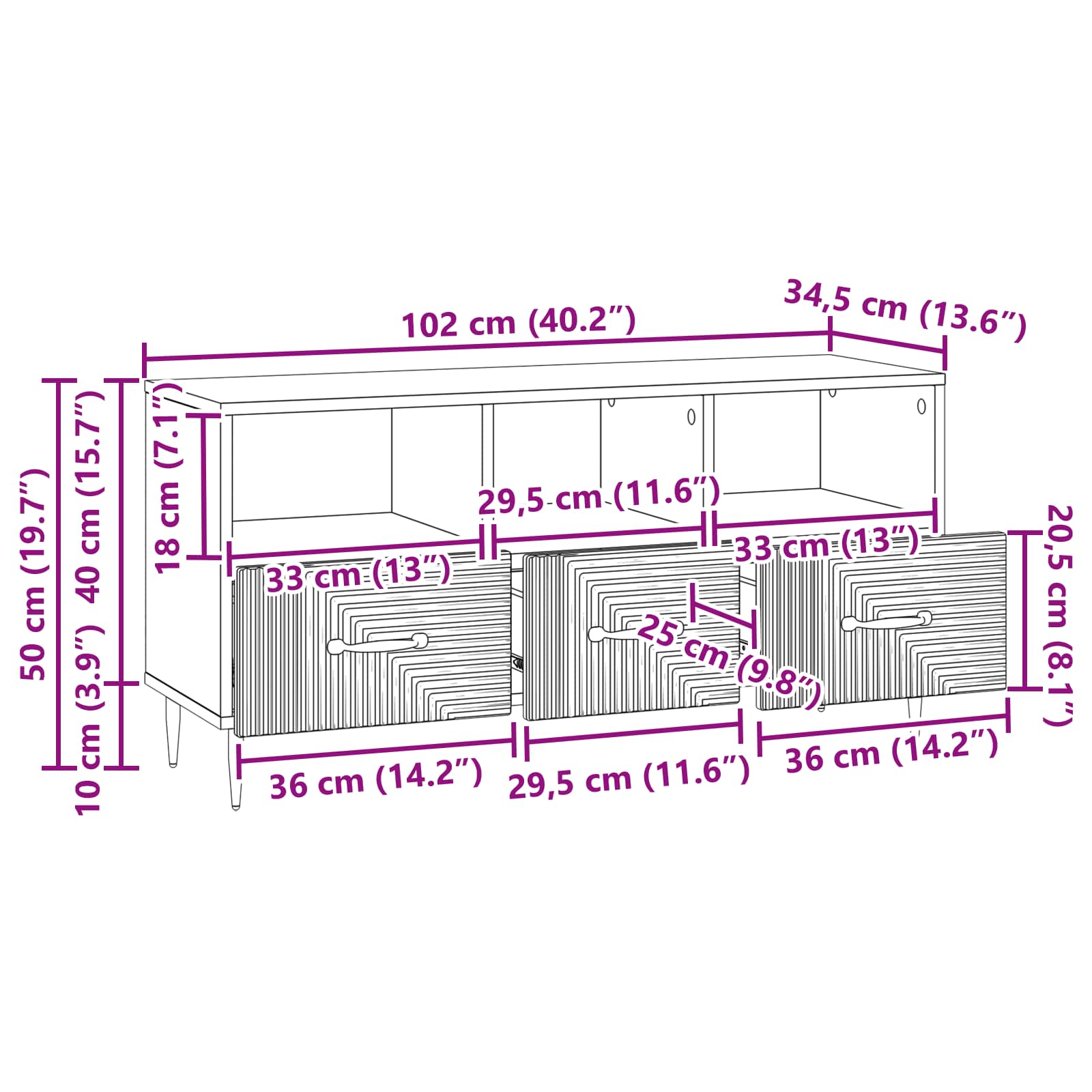 vidaXL TV-kast met lade Zwart 102 x 34,5 x 50 cm Bewerkt hout