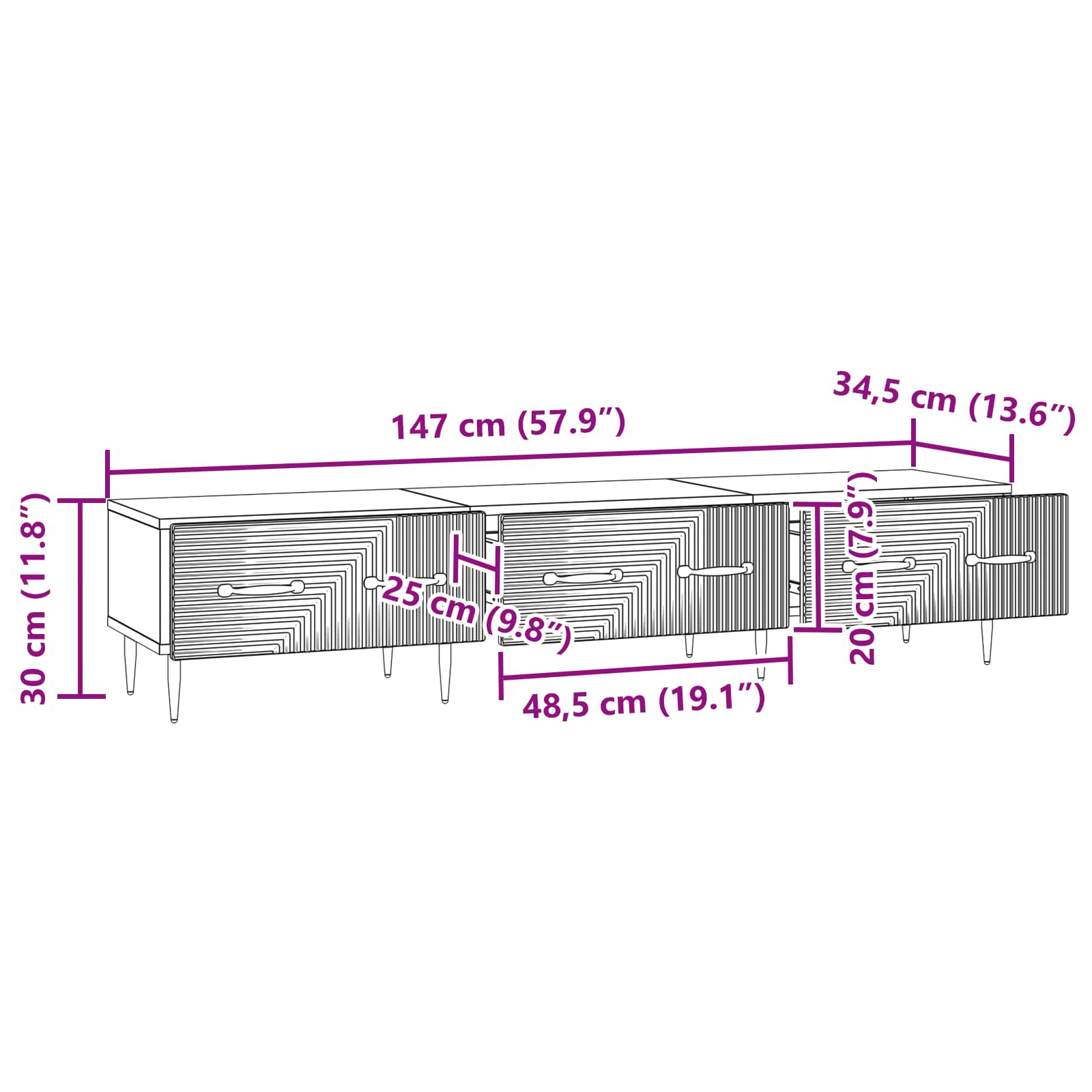 vidaXL TV-kast met lade Zwart 147 x 34,5 x 30 cm Bewerkt hout