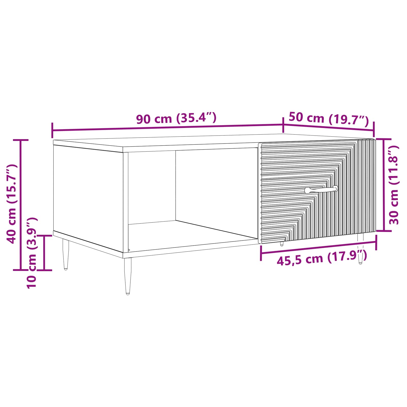 vidaXL Salontafel Zwart 90 x 50 x 40 cm Bewerkt hout
