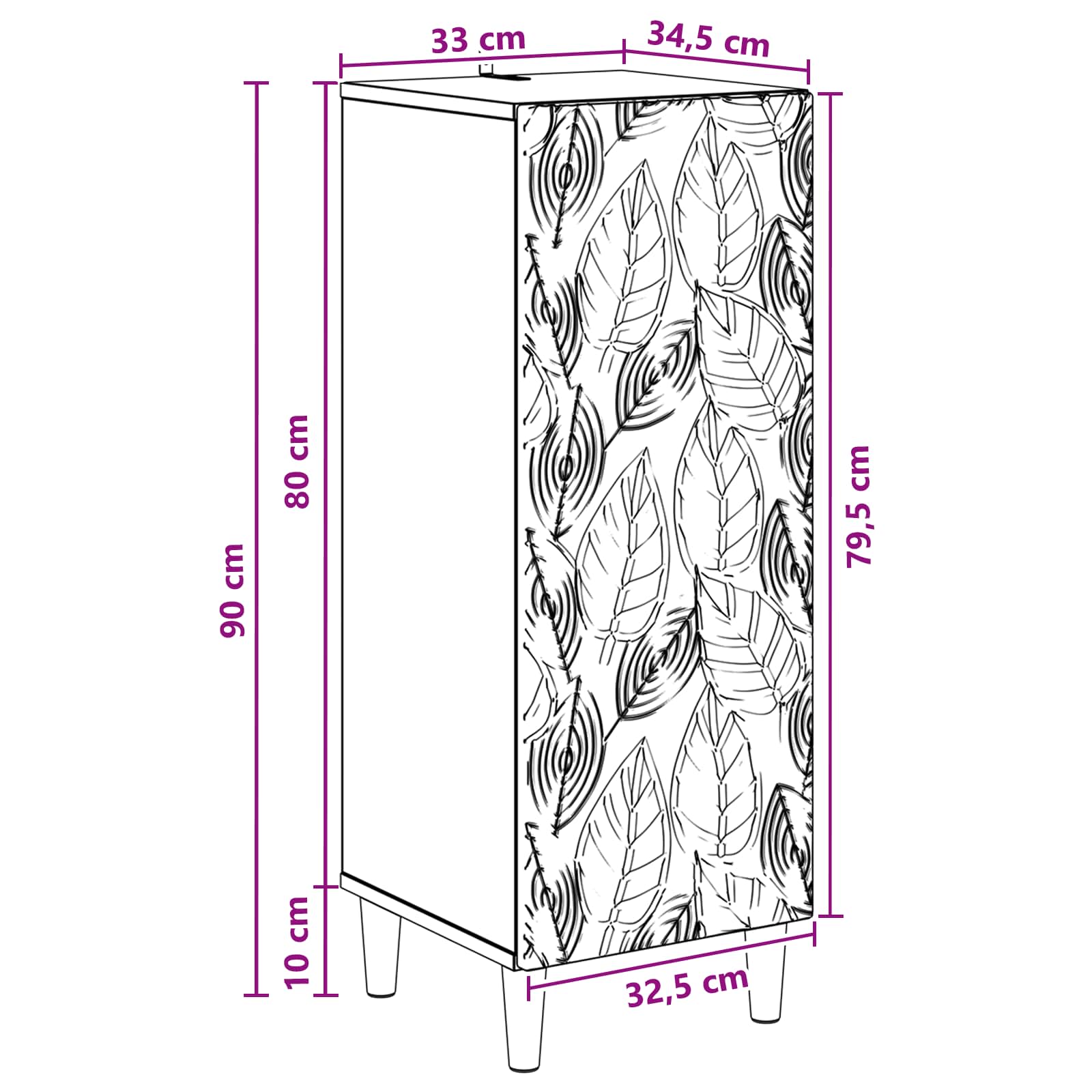 vidaXL Dressoir Wit 33 x 34,5 x 90 cm Bewerkt hout