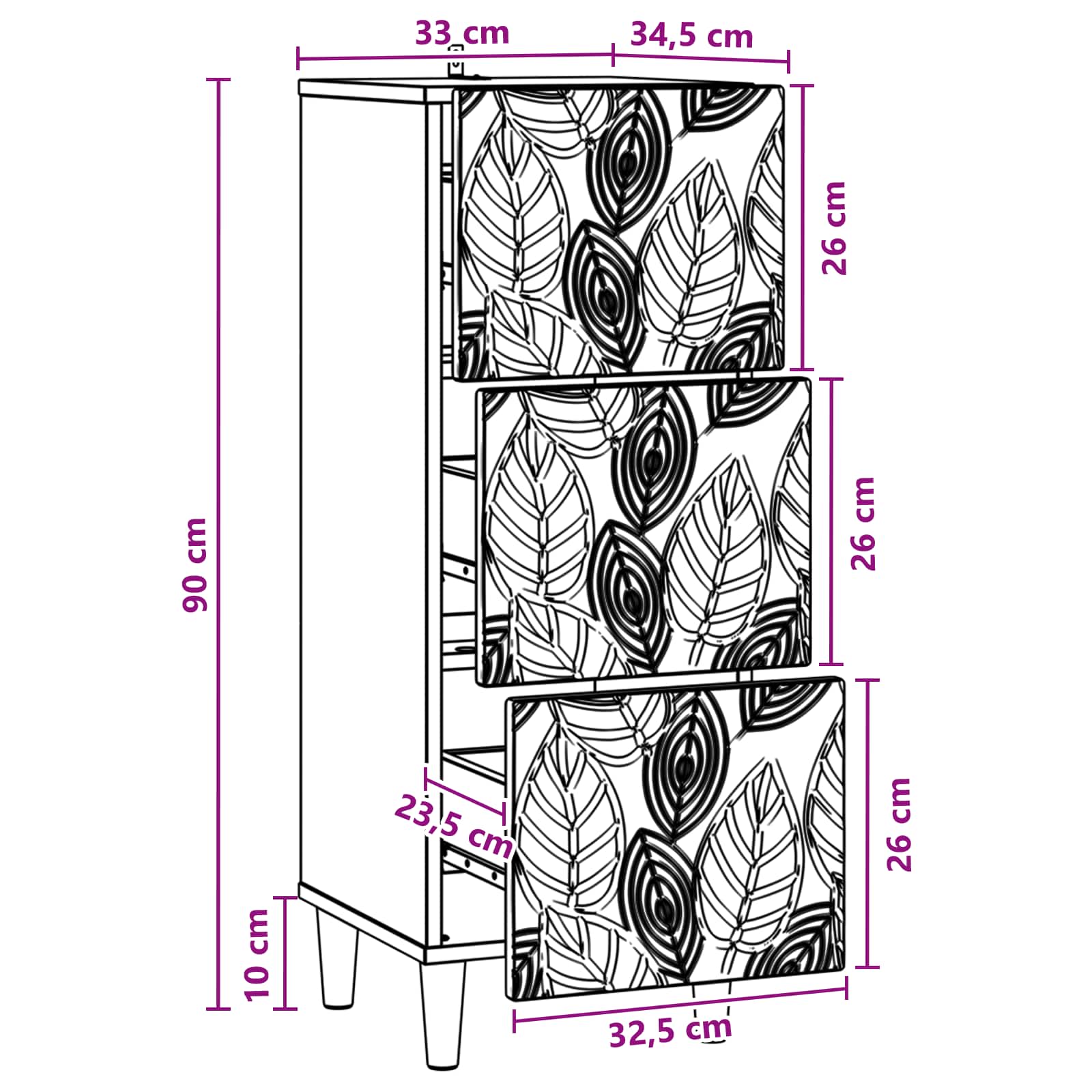 vidaXL Ladenkast Wit 33 x 34,5 x 90 cm Bewerkt hout