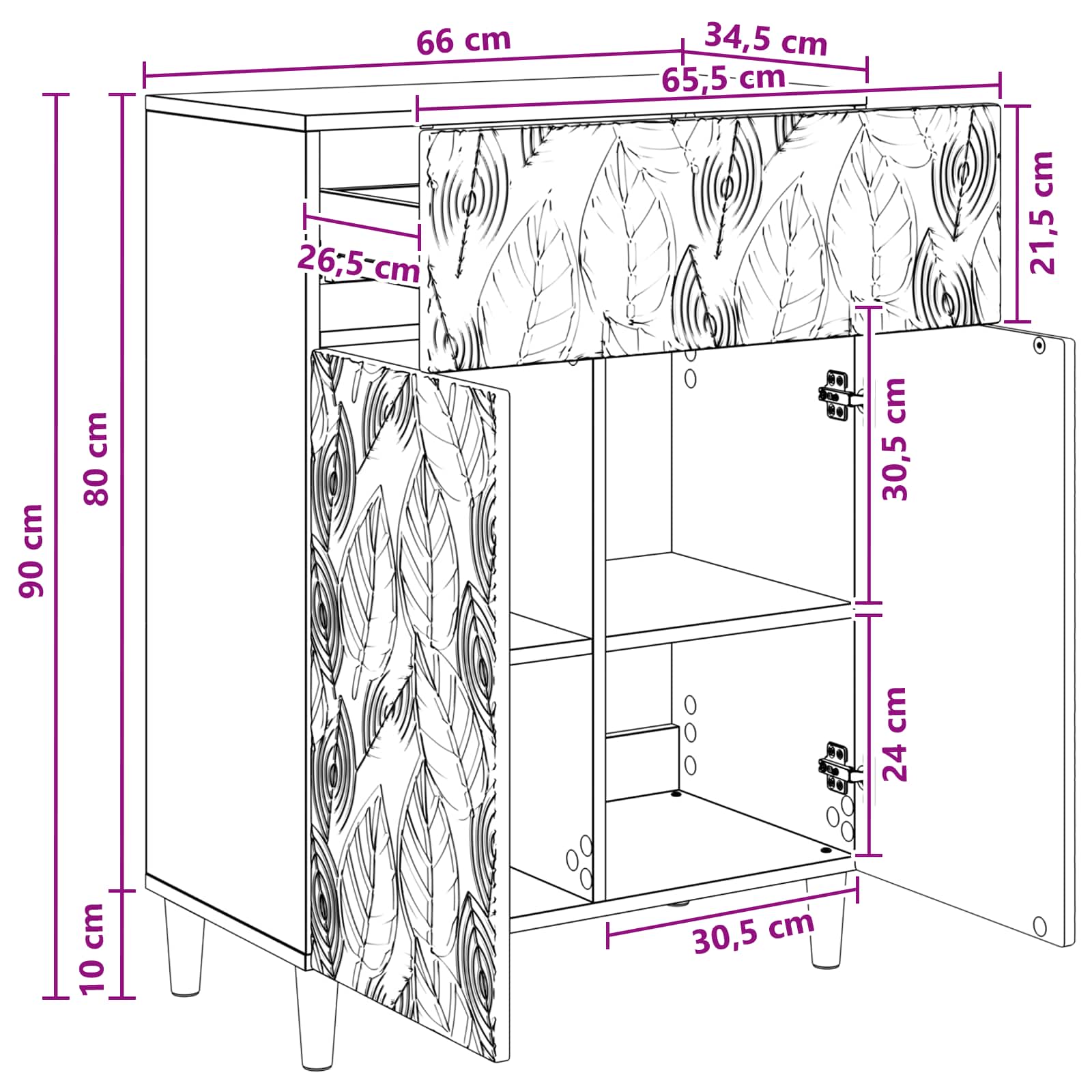 vidaXL Dressoir Wit 66 x 34,5 x 90 cm Bewerkt hout
