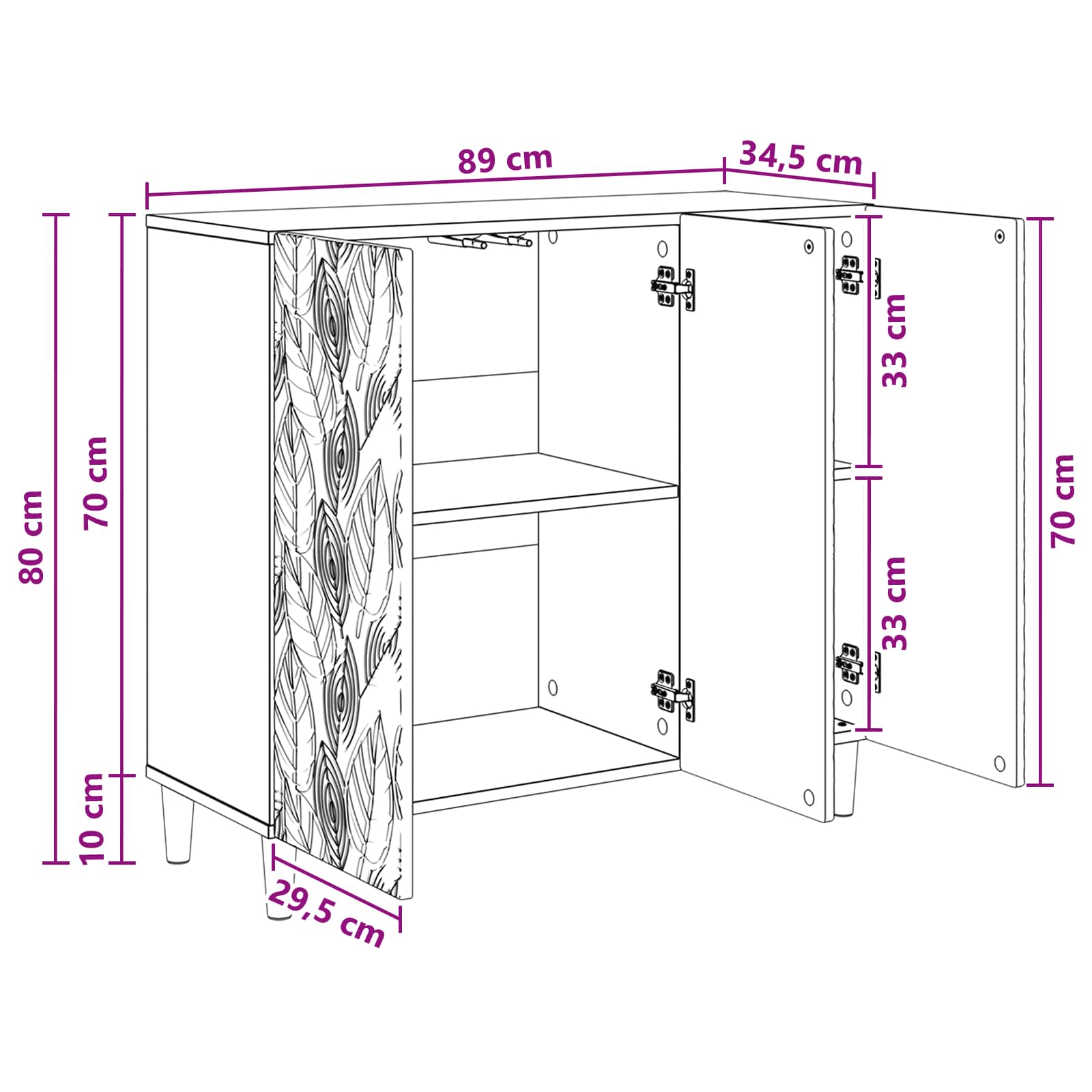 vidaXL Dressoir Wit 89 x 34,5 x 80 cm Bewerkt hout